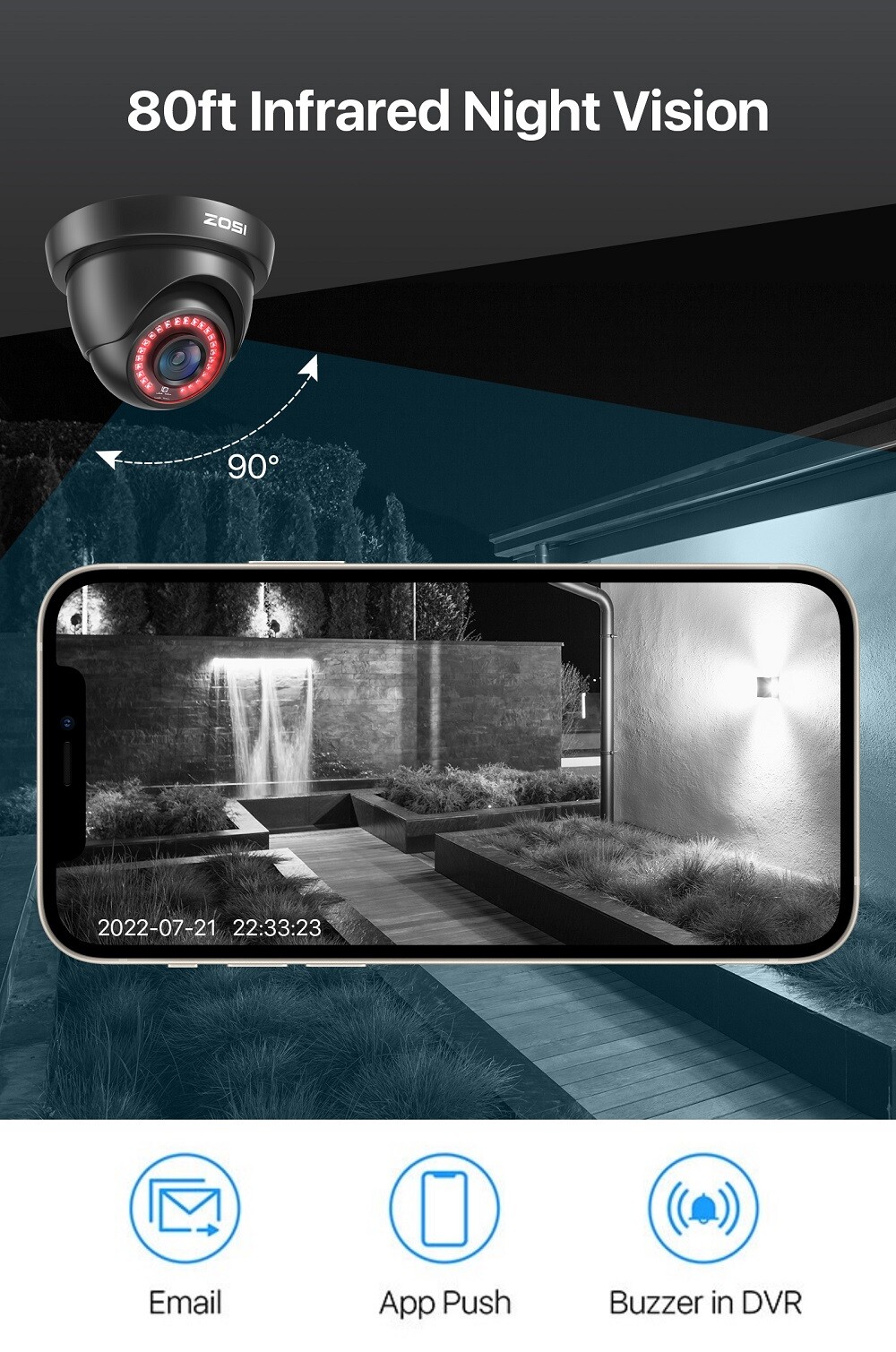 ZOSI 4PK 1080p TVI Security Cameras Outdoor Indoor CCTV Dome 80ft Night Vision