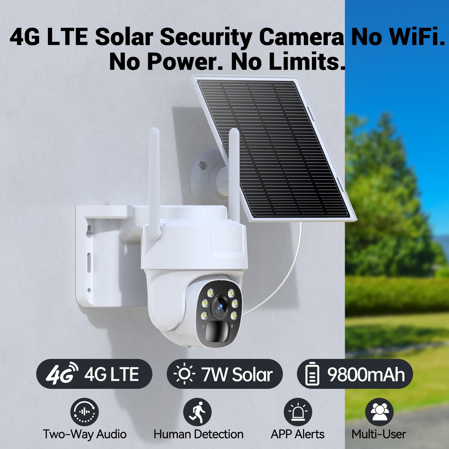 runofast 4G LTE Cellular Security Camera, Wireless Solar Powered No White