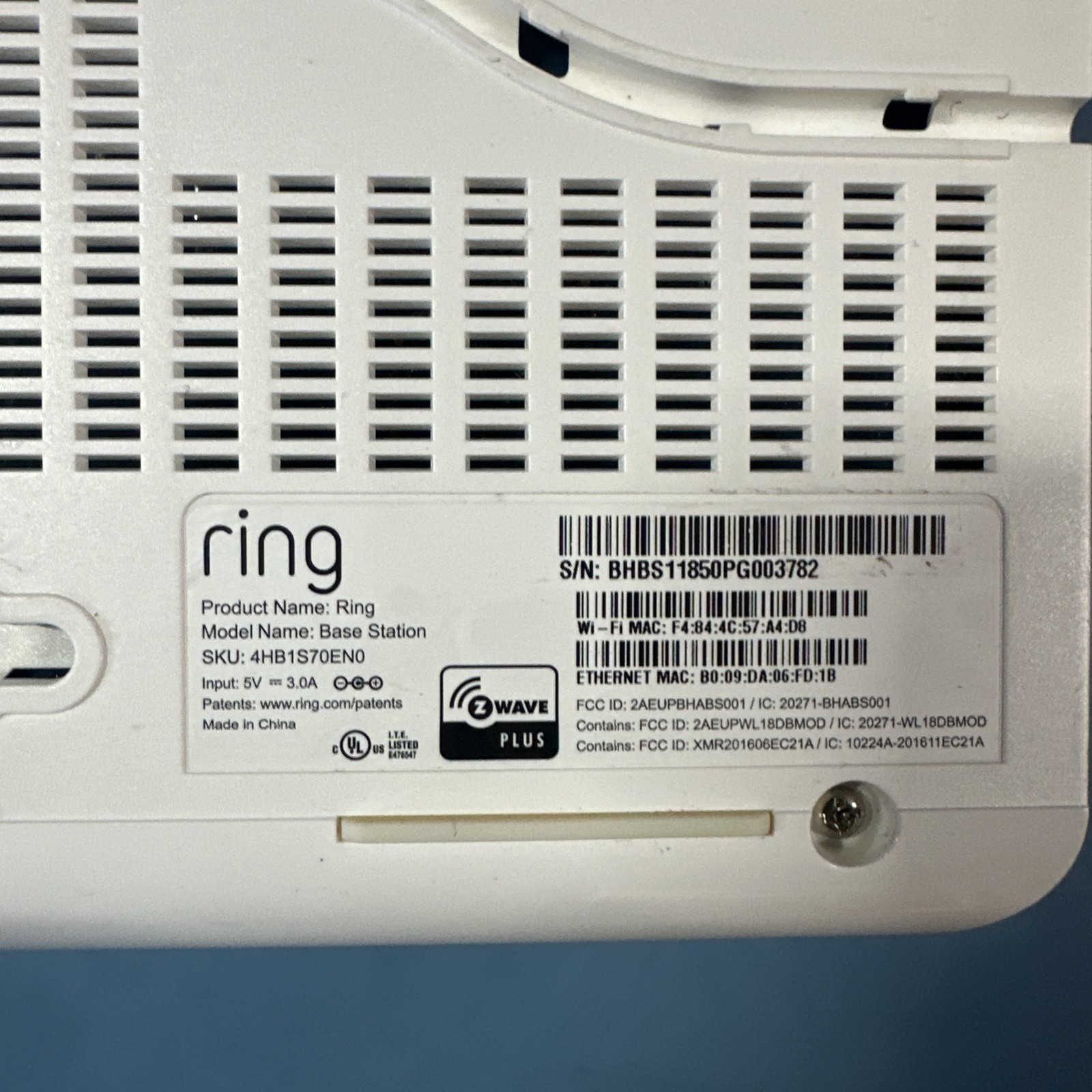 RING Z WAVE PLUS 4HB1S7-0EN0 ALARM BASE STATION