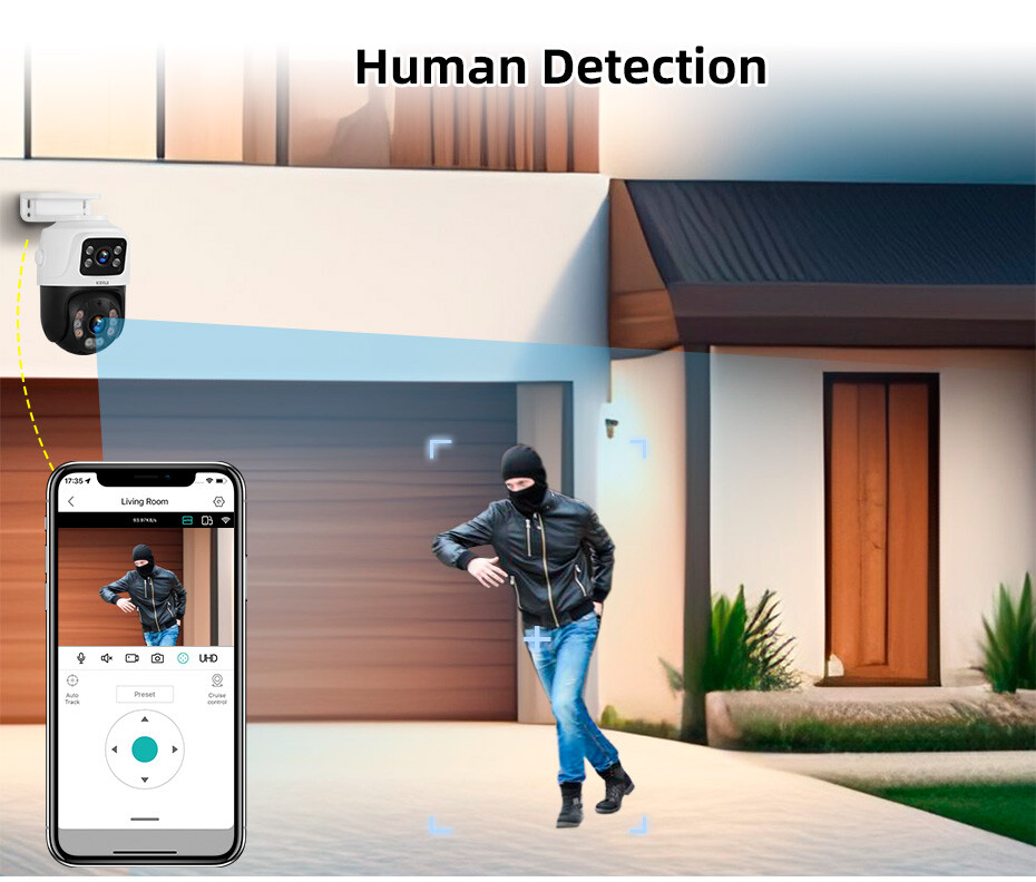 ICSee Dual Lens WiFi IP Camera Wireless Outdoor CCTV PTZ Home Security IR Cam US