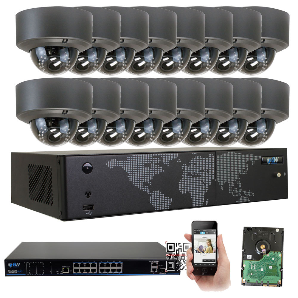 16 Channel H.265 NVR (16) 5MP 4X Optical Zoom PoE IP Dome Camera Security System