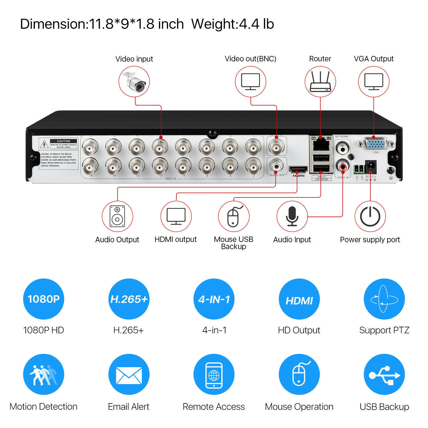 ZOSI 16CH H.265+ 5MP Lite DVR 1080P Security Camera System 4TB Remote Access