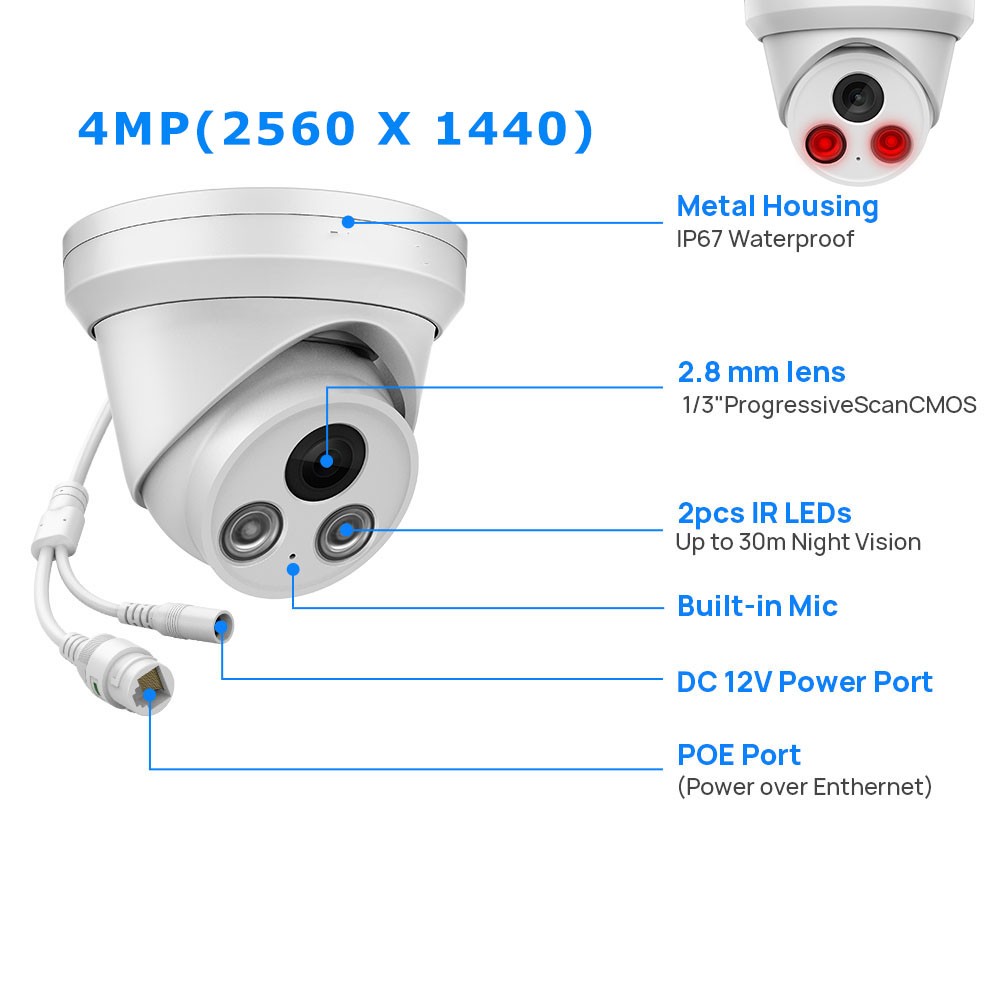 NEW VIKYLIN 8CH 8POE NVR Security Systems Turret IR30M 4MP IP CAMERA MIC Lot US