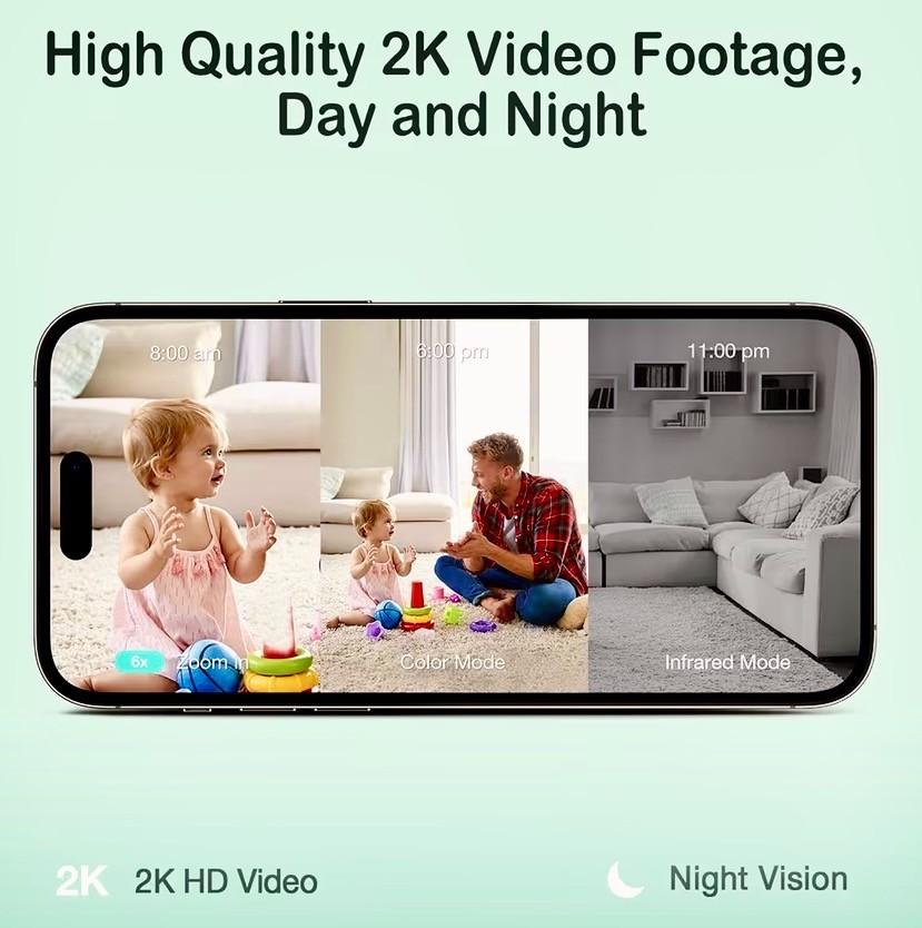 Camera Surveillance Security Recorder Sense-U PTZ Smart 2K Video Baby Monitoring