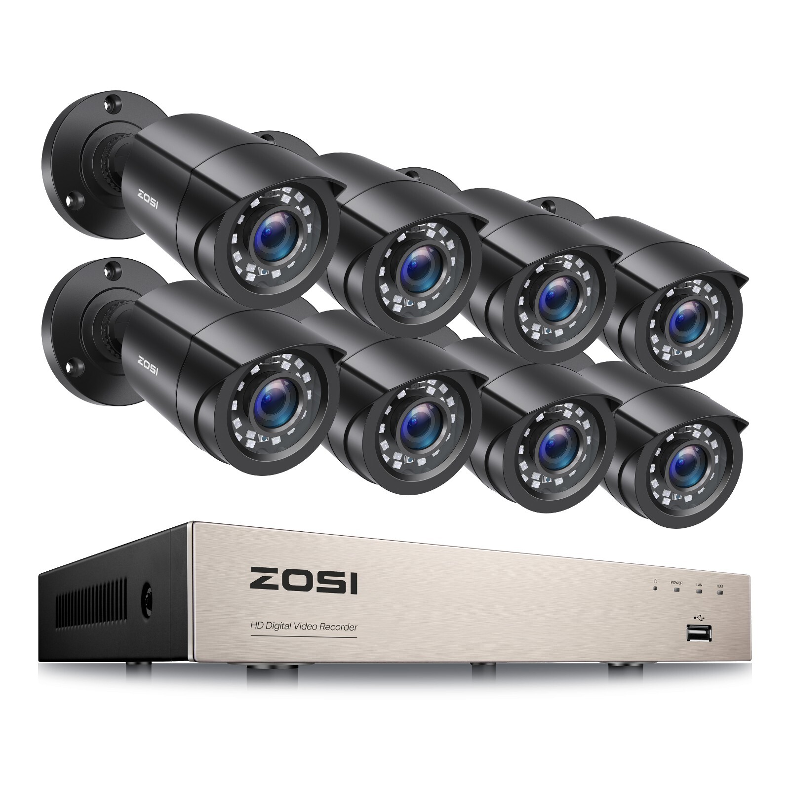 ZOSI H.265+ 8CH 5MP Lite DVR 2MP Outdoor Home Video Surveillance Camera System