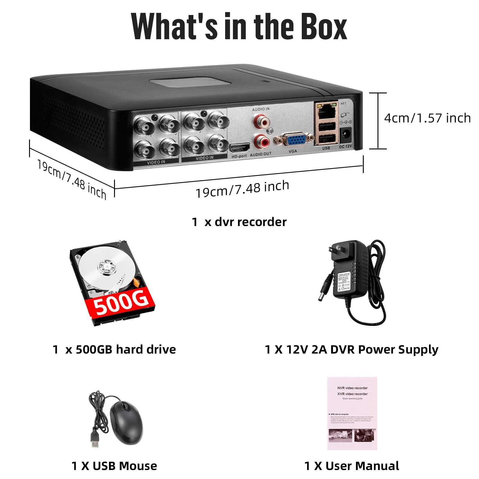 New 4/8 Channel H.265 1080P DVR with Hard Drive 500GB for Security Camera System