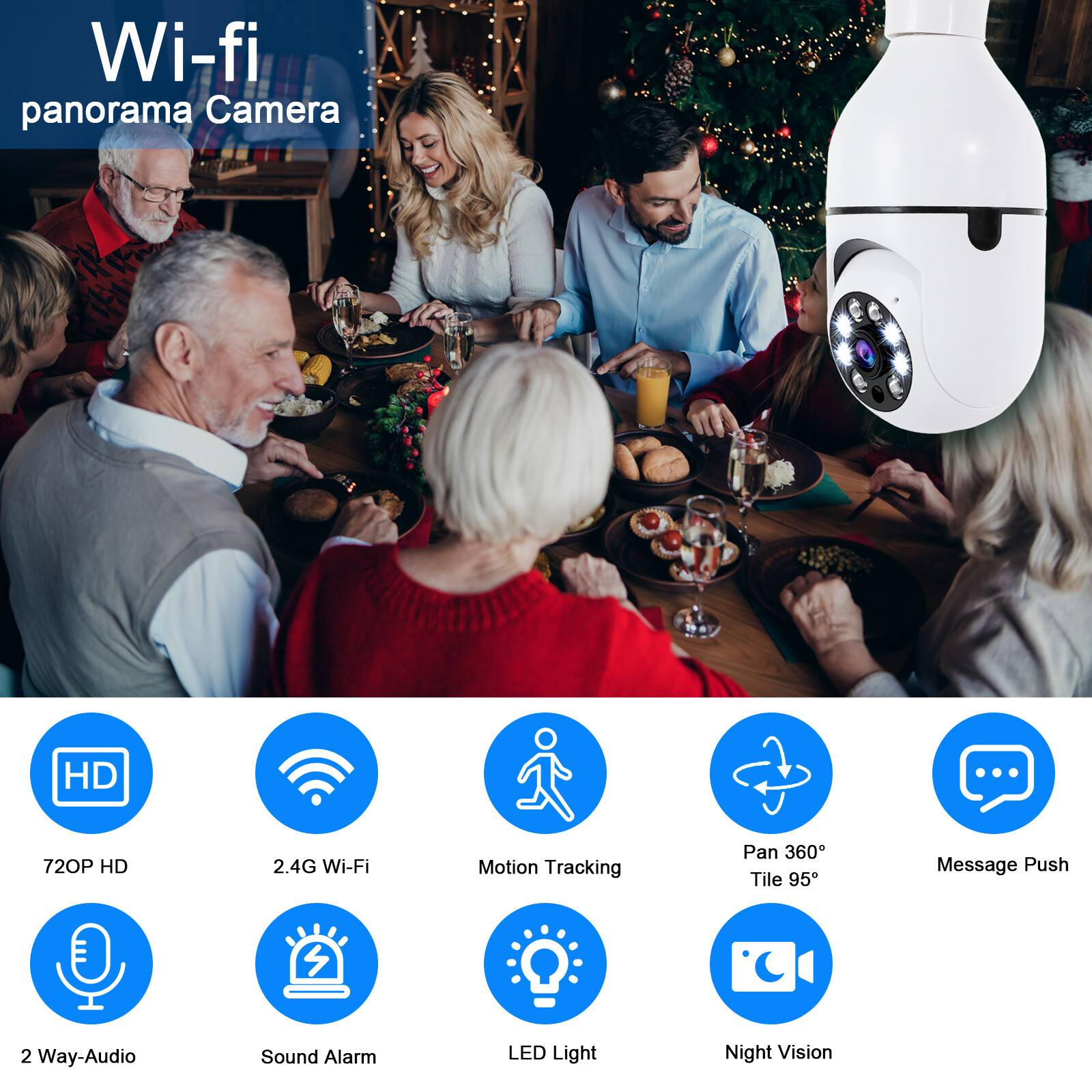 HD 1080P WiFi Security Camera Night Vision with PTZ Motion Detection 2-Way Audio