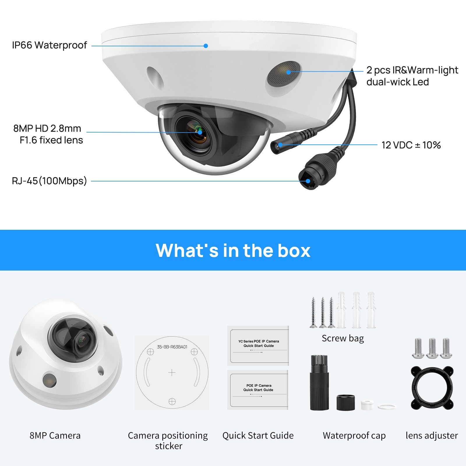 Vikylin 16POE 16CH NVR System 180View Dual light Color Dome 4K 8MP ip Camera Lot