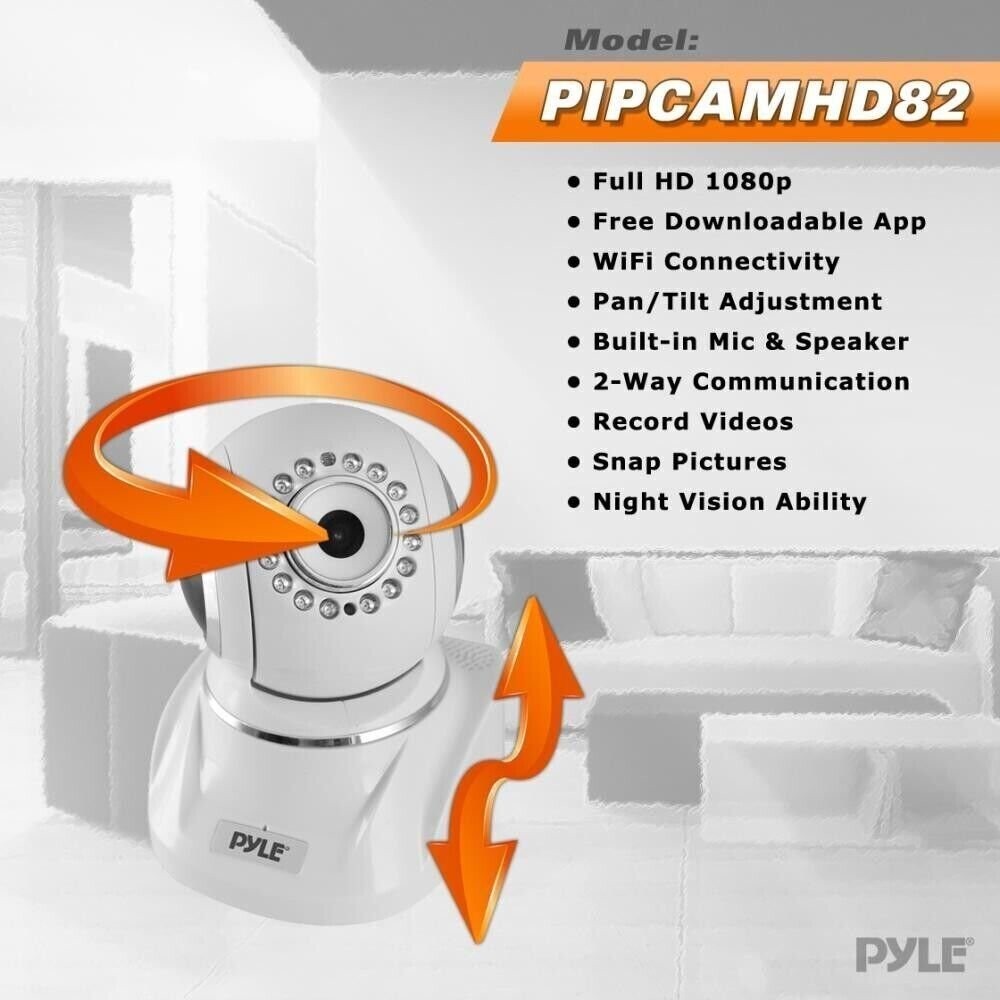 Pyle IP Cam WiFi Security Camera Full HD 1080p App Download Pan Tilt White