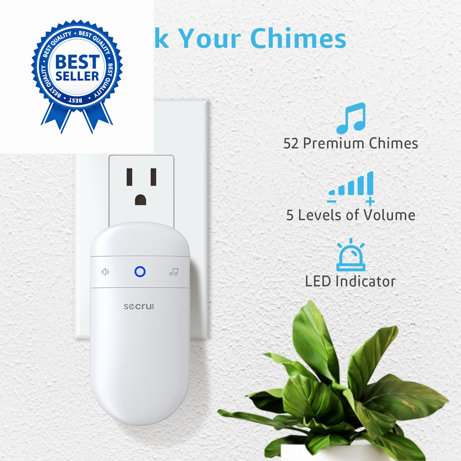 Door Chime When Opens, Opened Alarm for 1 Receiver+2 Sensor, White