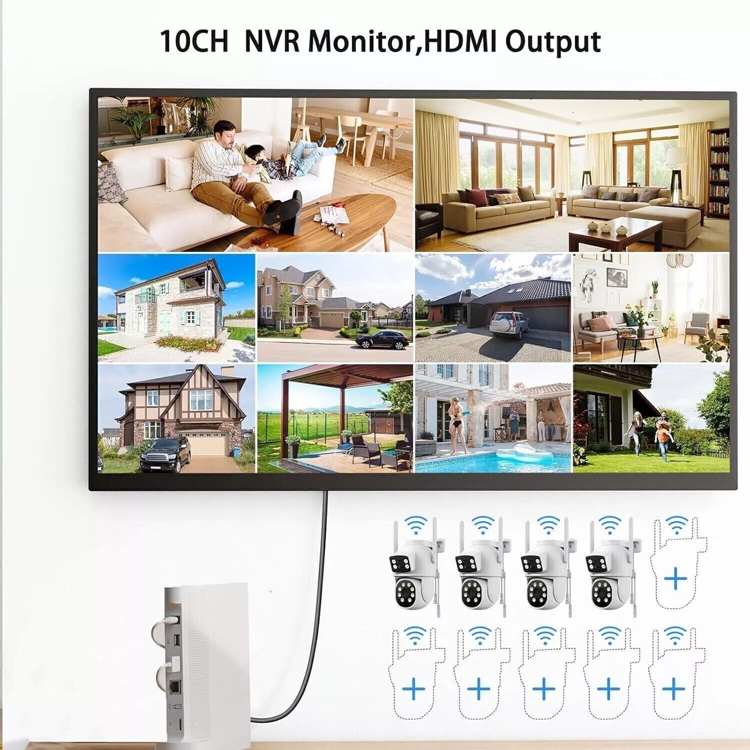 Wireless Security Camera System Outdoor 24/7 Surveillance Motion Alert 10CH NVR