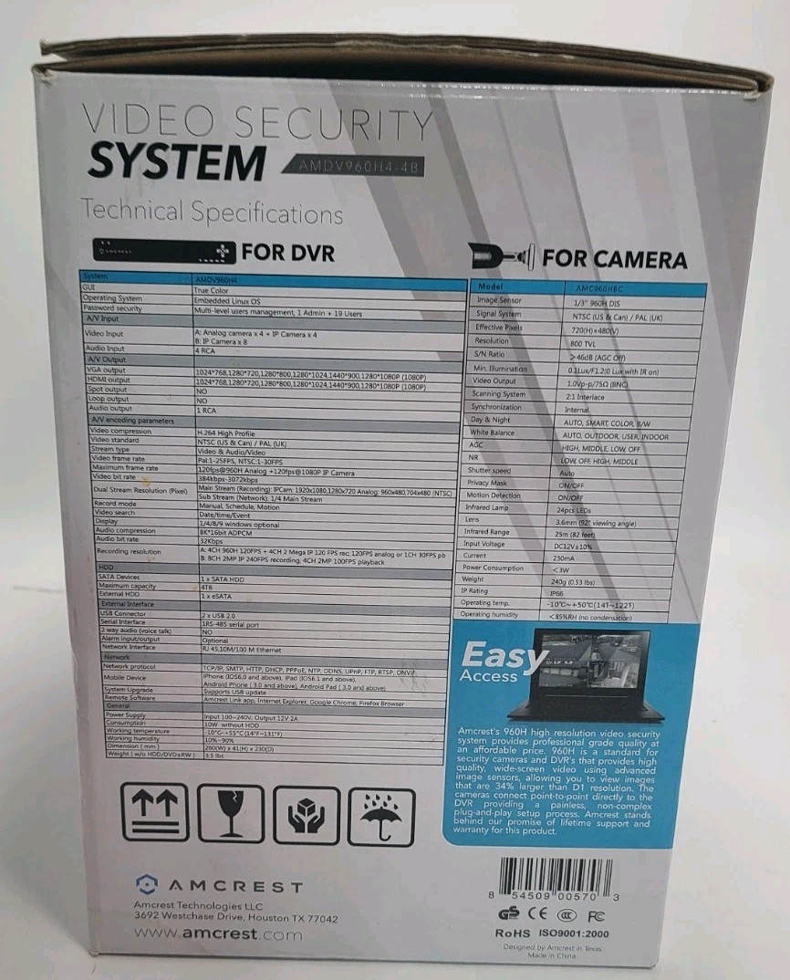 Amcrest AMDV960H4-4B 4 Channel Bullet Security System 500GB Camera