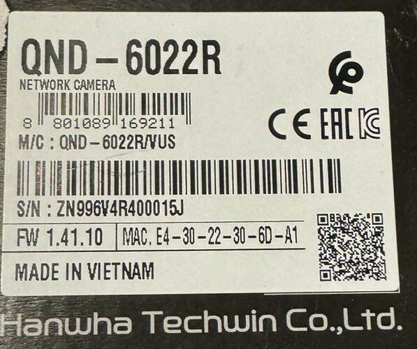 New Hanwha QND-6022R 2 Megapixel Day/Night Network IR Dome Camera, 4mm Lens