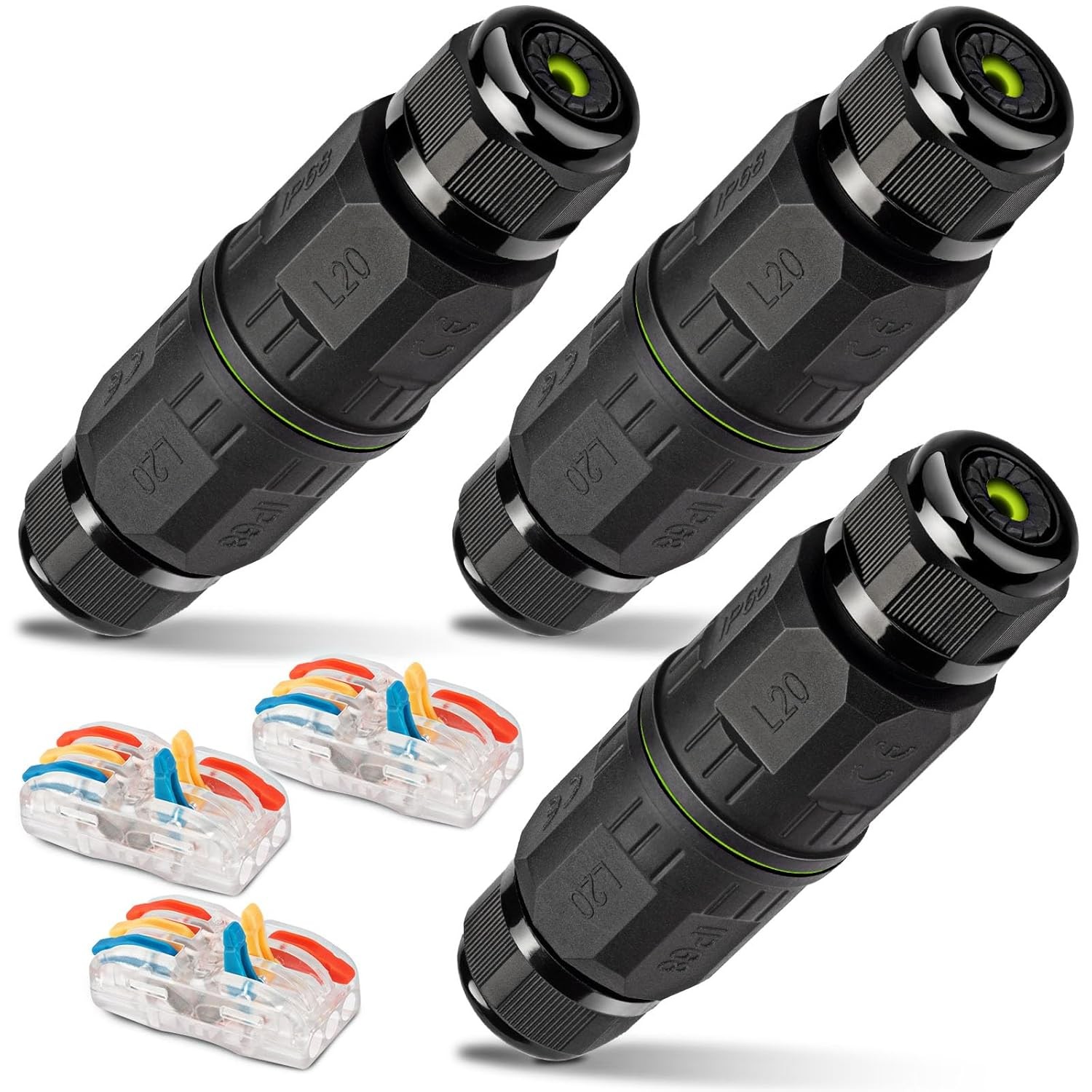 3-Pack Junction Box with 3 Pin Electrical Cable Connectors, IP68 Waterproof
