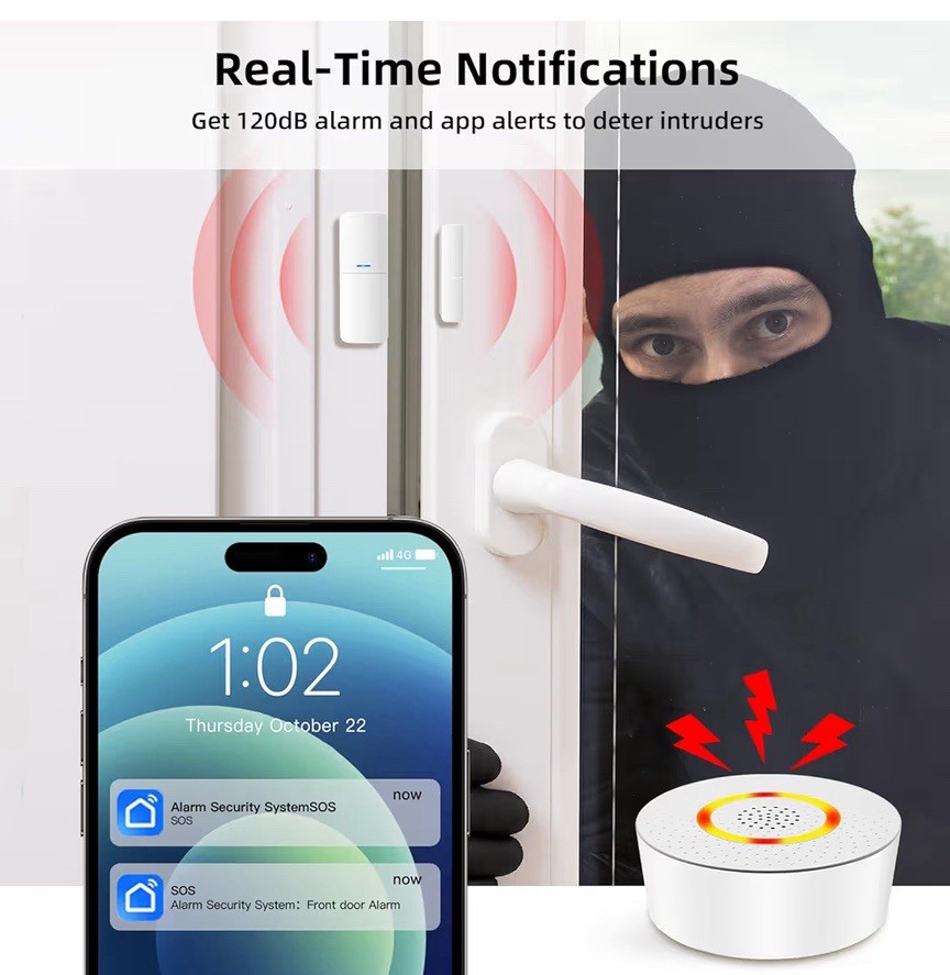 Wireless Alarm System 9 Piece Kit, WiFi Alarm System for Home Security With App