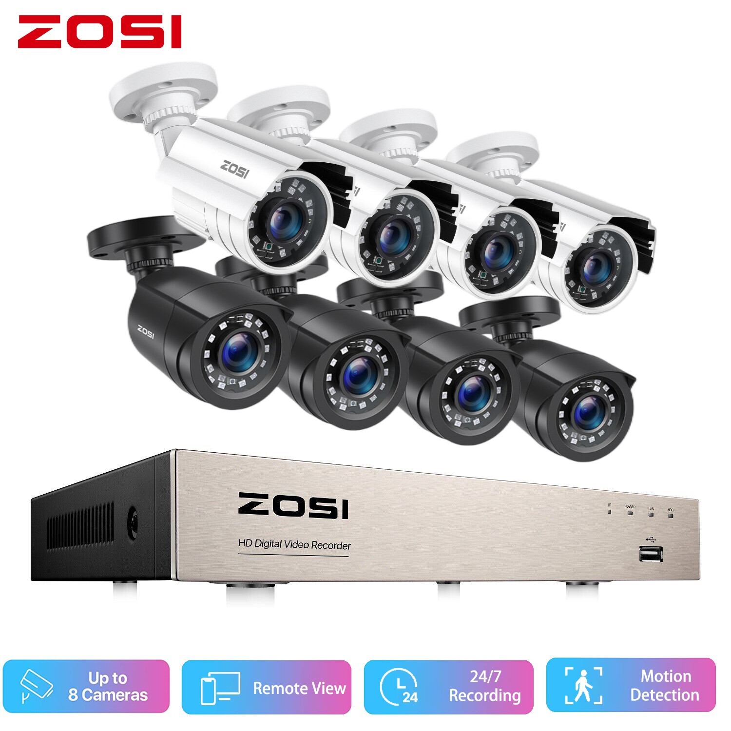 ZOSI 8CH 1080P Outdoor CCTV Security Camera System 5MP Lite DVR IR Night Vision