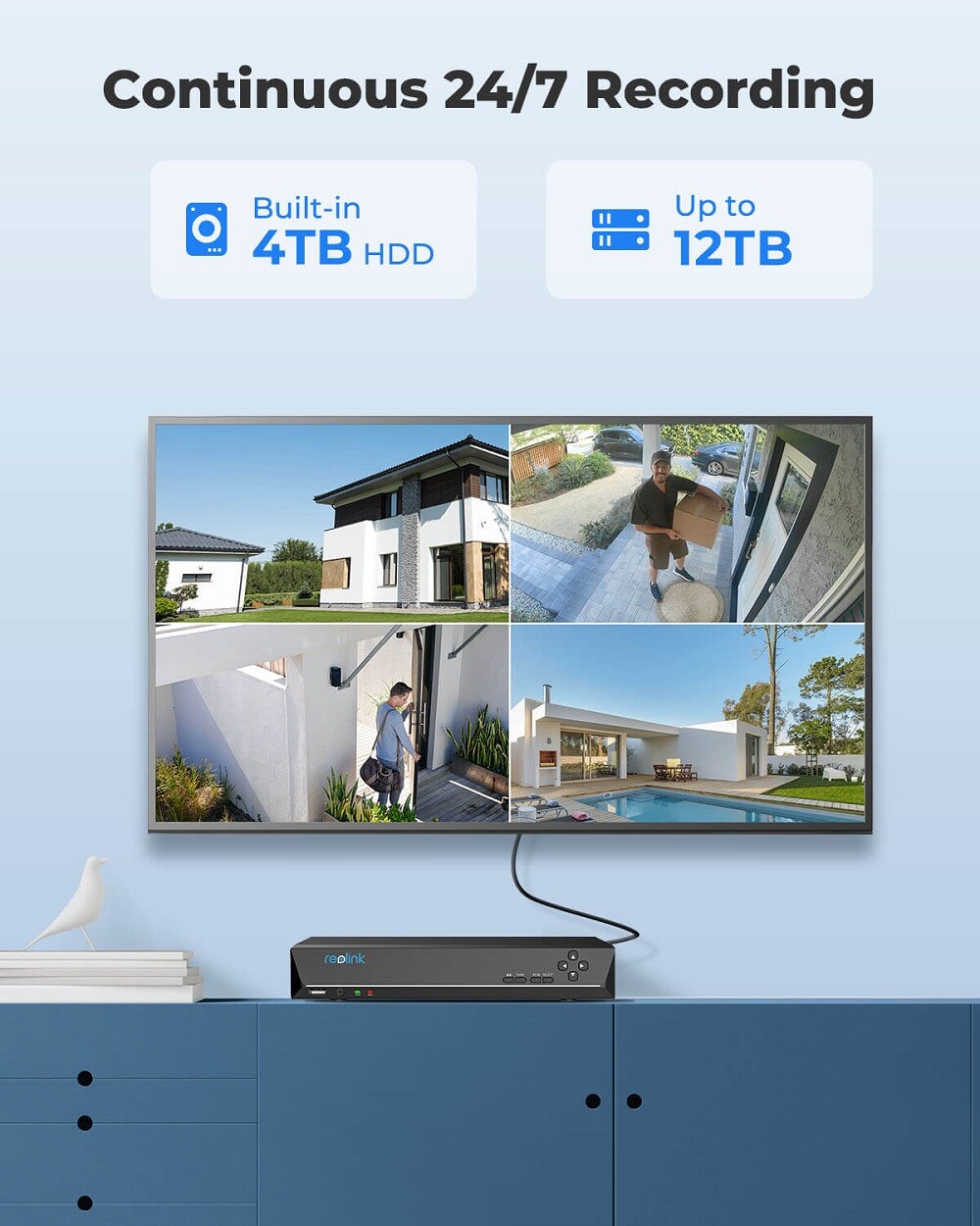 Reolink 16CH NVR 4K 8MP PoE Outdoor Security Camera System Audio 4TB RLK16-800D8