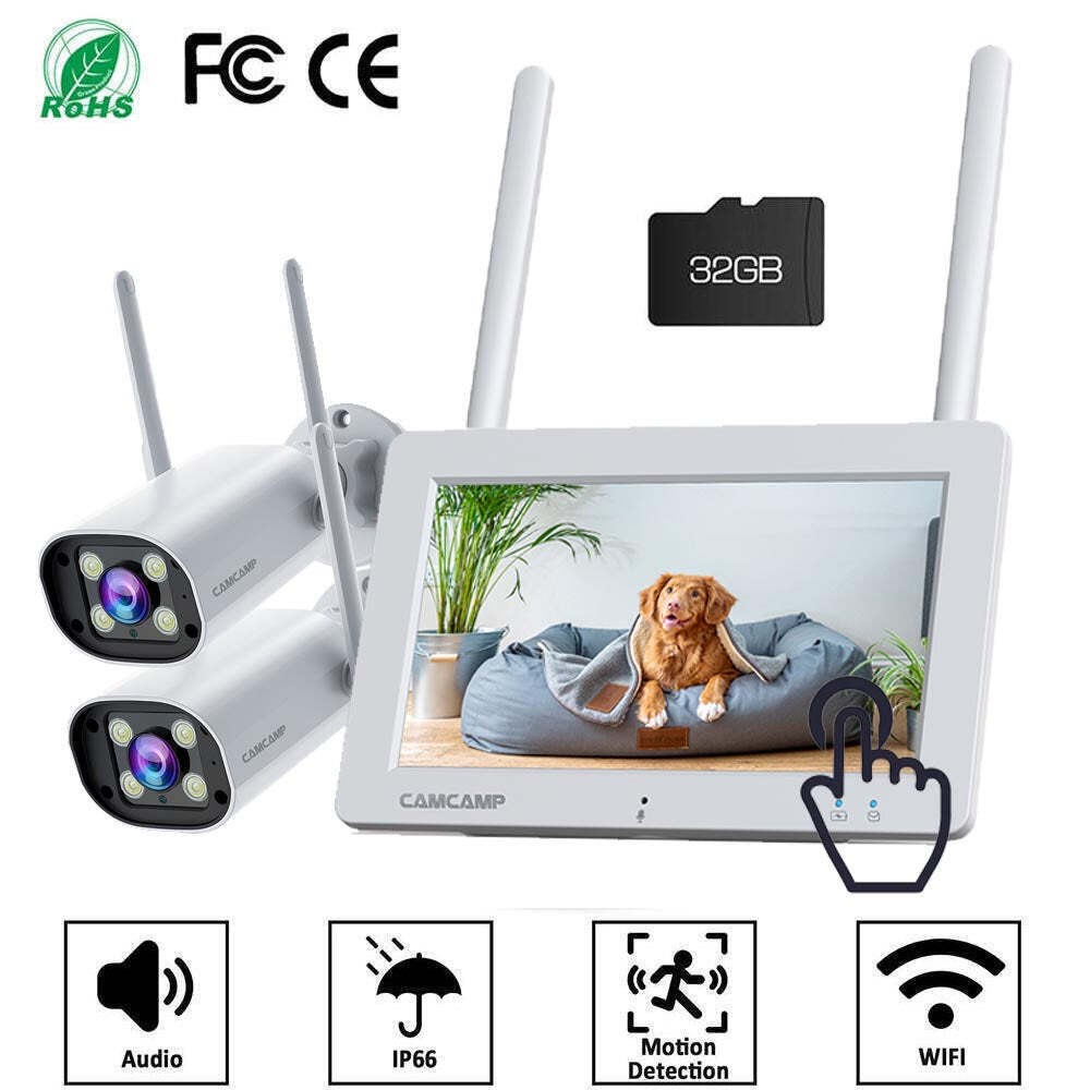 2K Wireless Security Camera System 7” Portable Monitor Wifi IP Audio Camera 32G