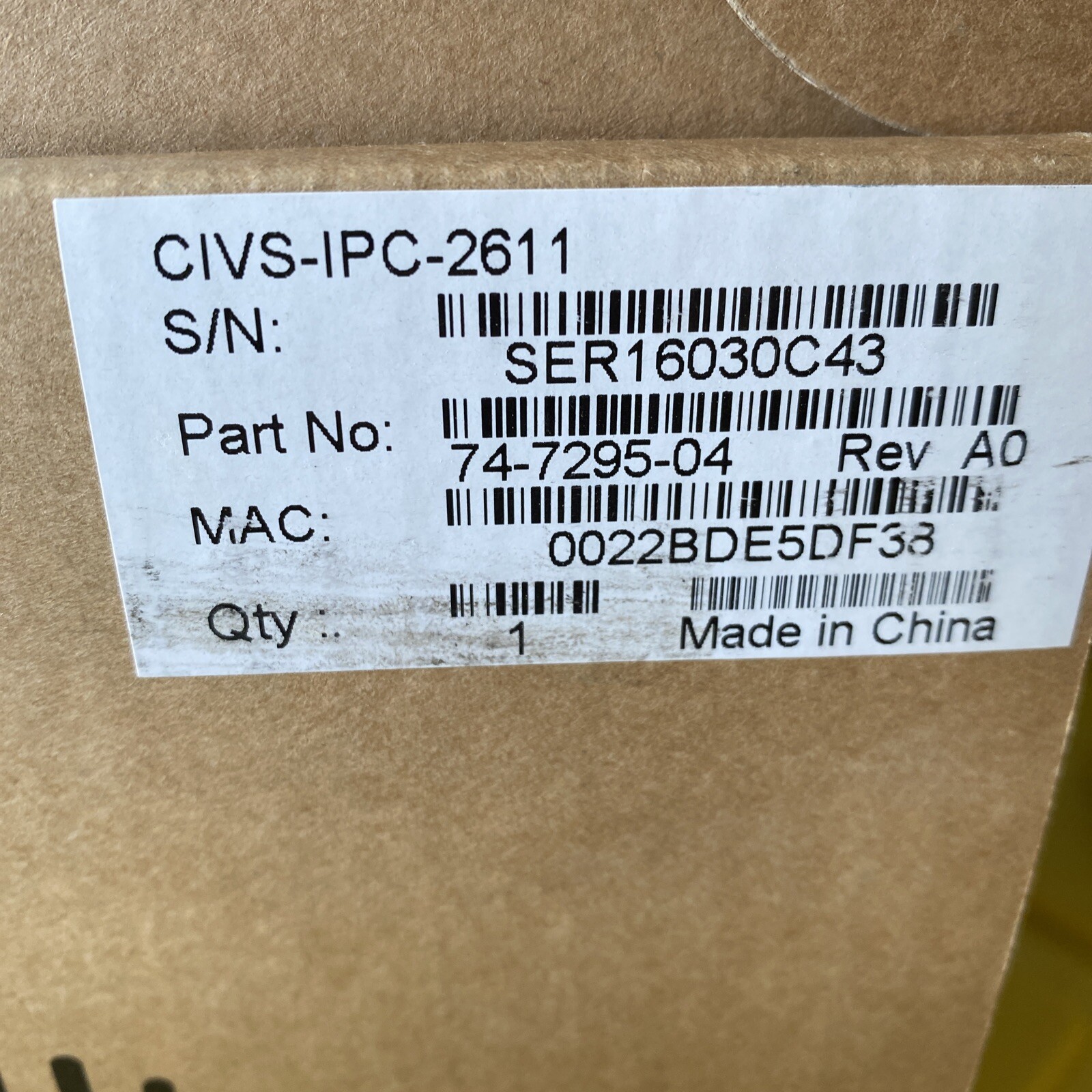 Cisco CIVS-IPC-2611 Video Standard Definition IP Dome Camera