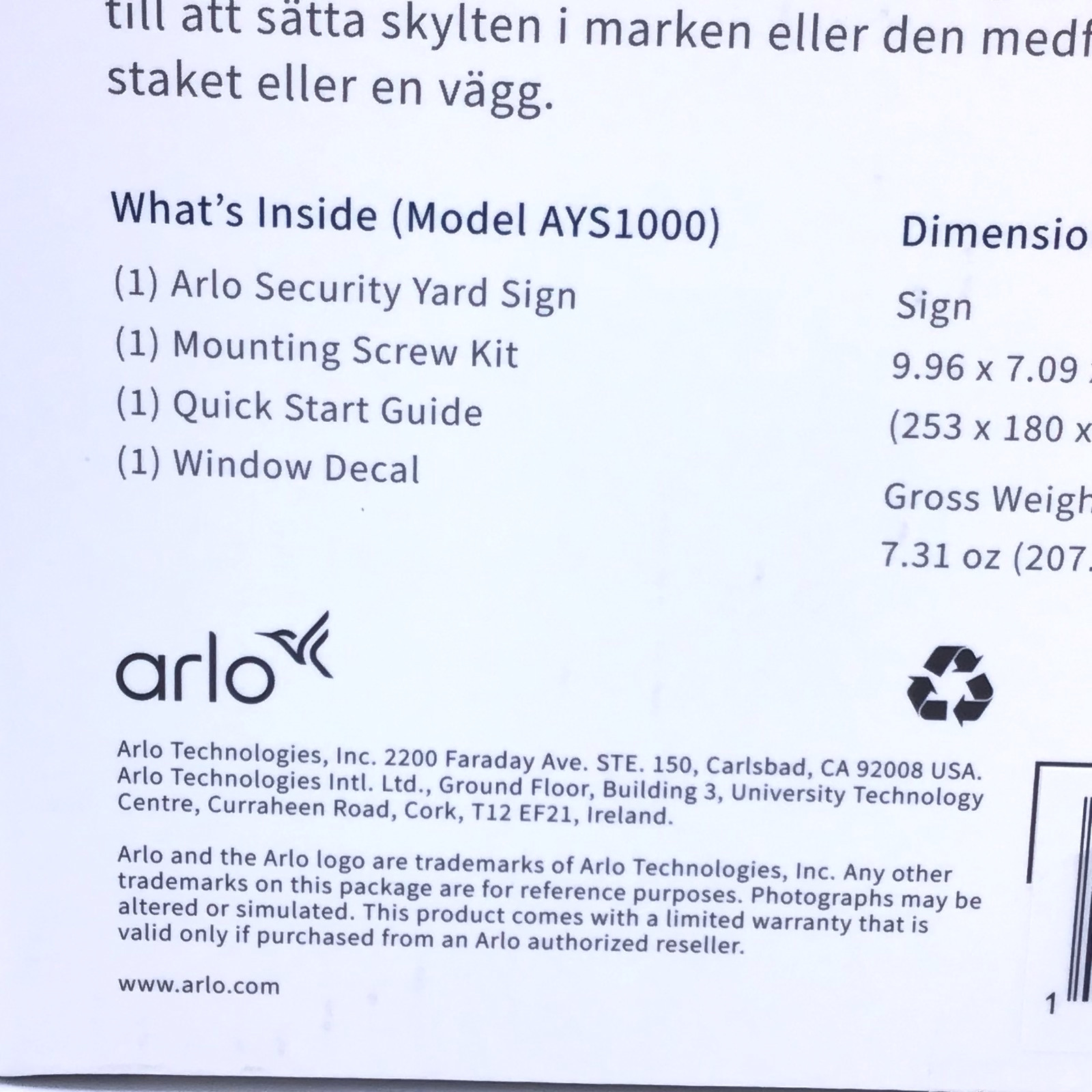 Arlo Protected Smart Security Yard Sign 10in x 7in – NEW Sealed –