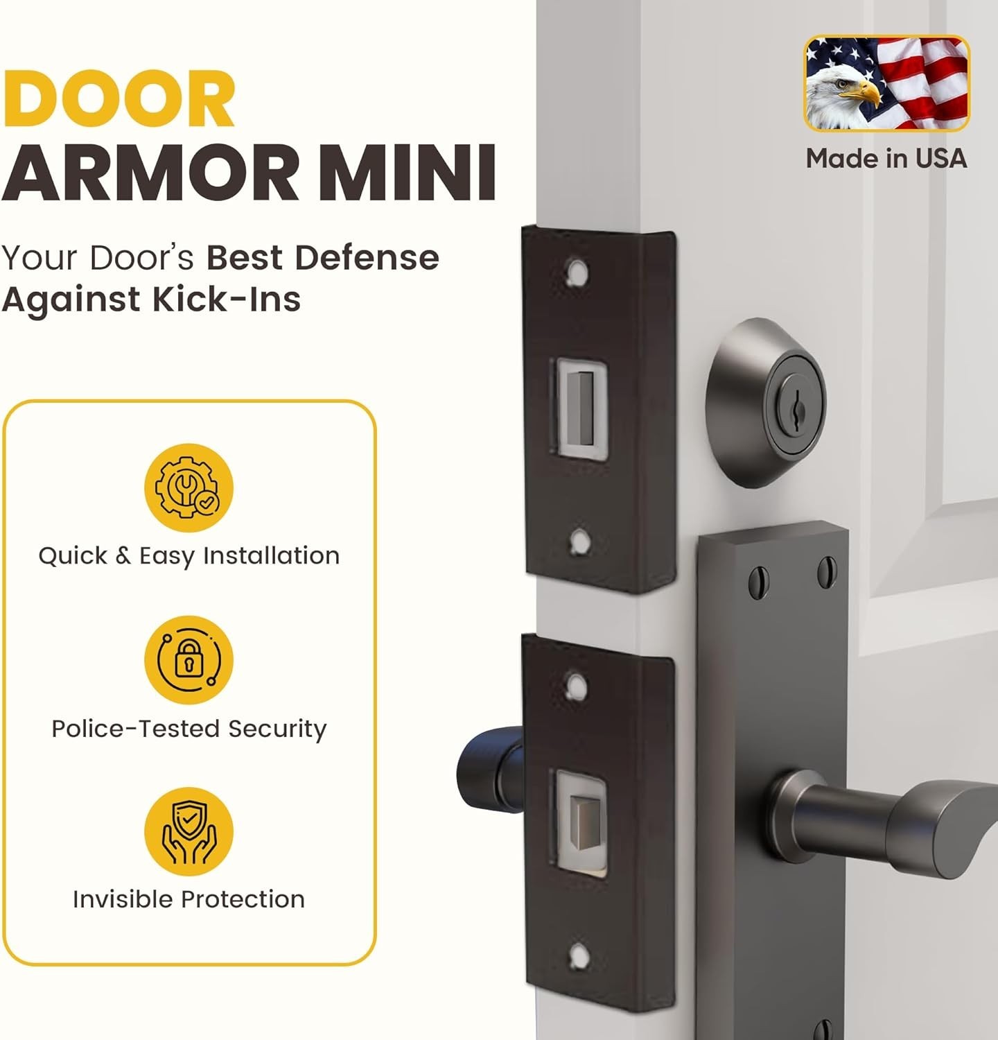 Door Armor Mini – 3-Piece Door Security Kit, , Door Kick-in Prevention Guaran…