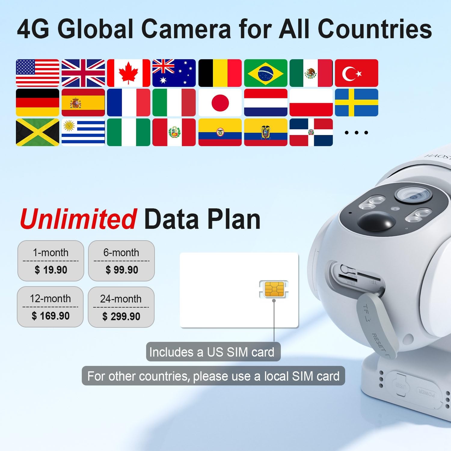 4G LTE Cellular Security Cameras Outdoor Global Version, No WiFi White