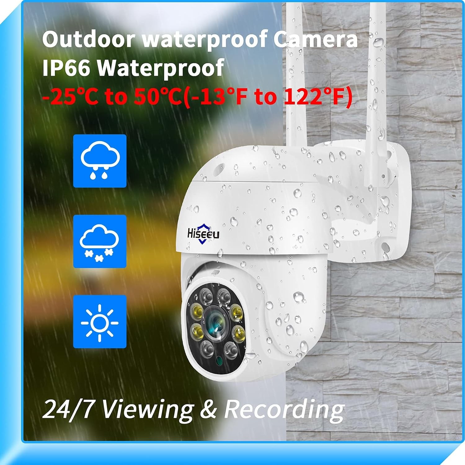Hiseeu 3MP Security Camera Outdoor,WiFi 1 Count (Pack of 1), PTZ