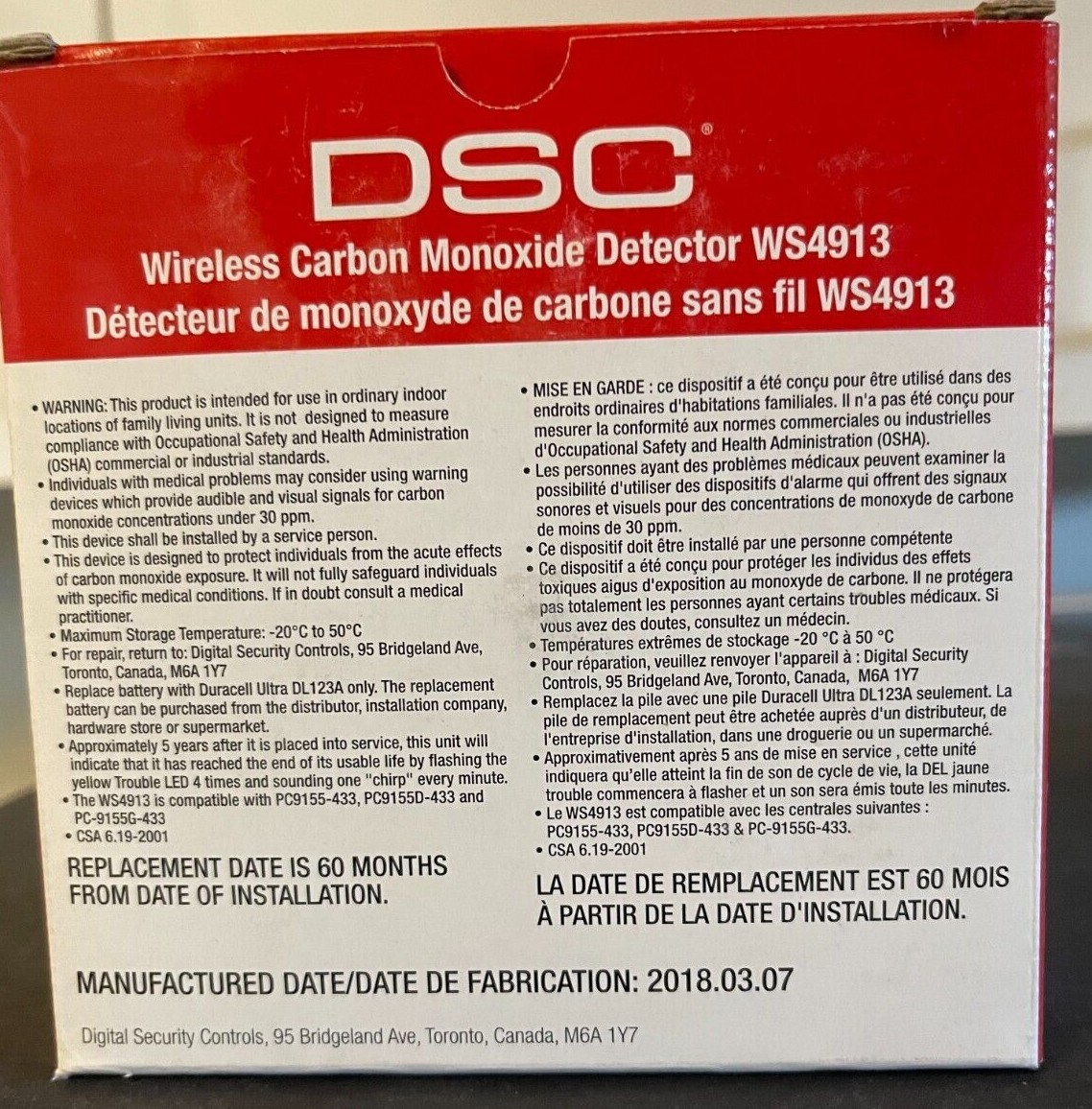 Brand New DSC WS4913 Wireless CO Detector, US region only