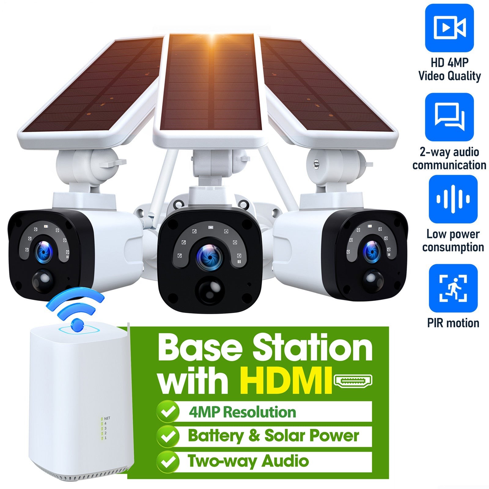 4PCS Solar Battery Camera 4MP 2K Outdoor WiFi Security Camera System Smart Home