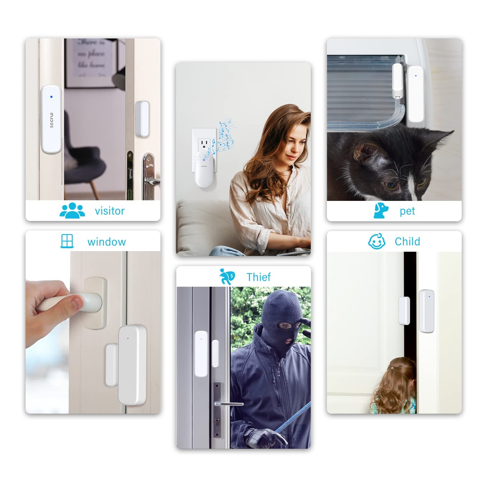 Door Chime When Opens, Opened Alarm for 1 Receiver+2 Sensor, White