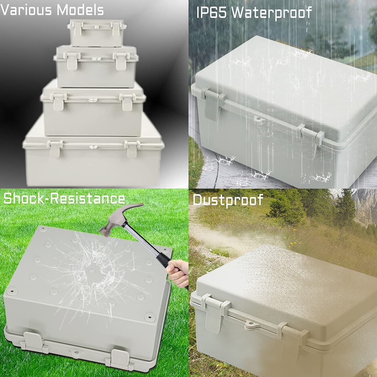 Zulkit 2pcs Junction Box ABS Plastic Dustproof 8.7″ x 6.7″ x 4.3″(2pcs), gray