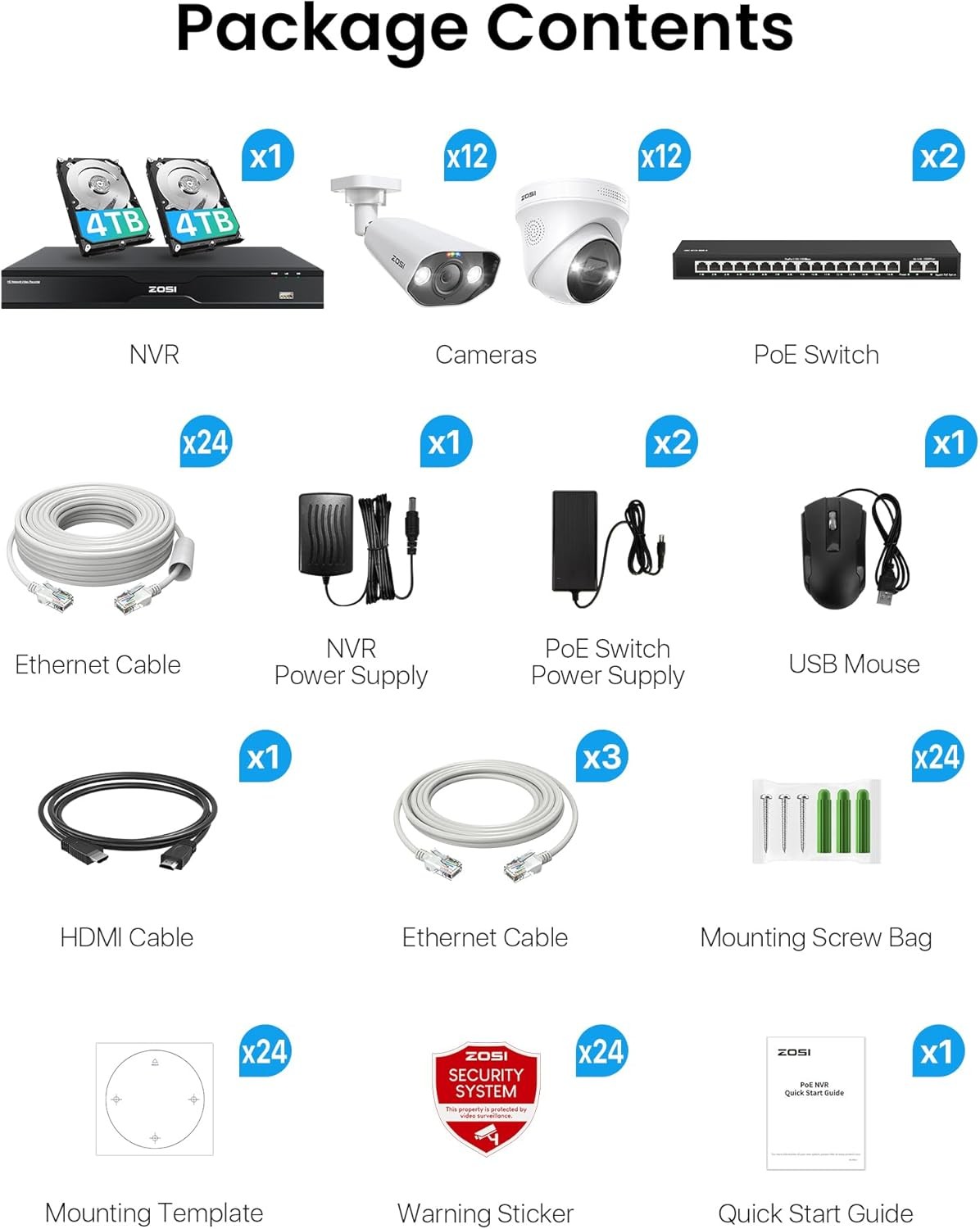 ZOSI 32CH UHD 4K PoE Security Camera System 24X 8MP Outdoor IP Cameras 8TB HDD