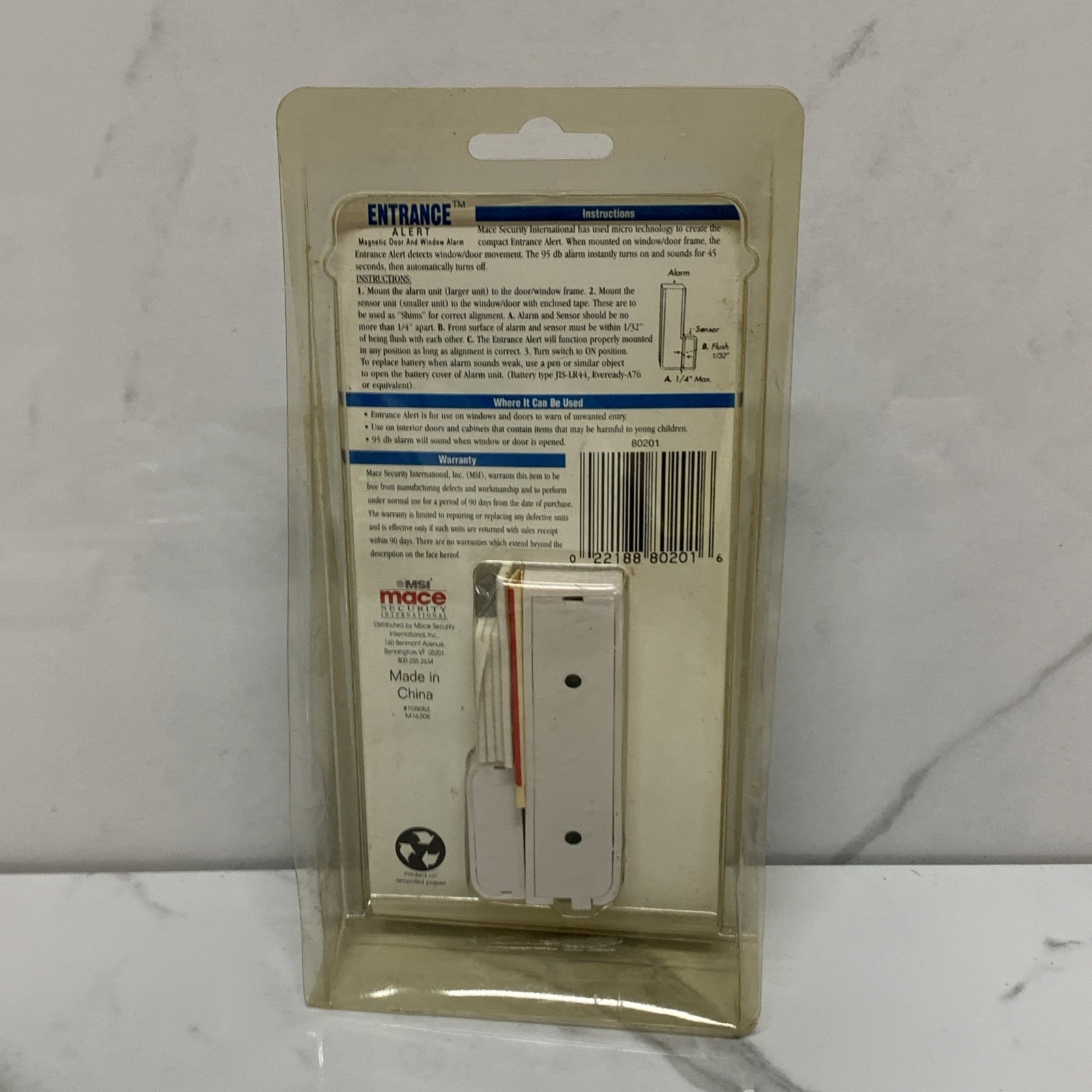 Mace Brand ENTRANCE ALERT Magnetic Door & Window Alarm 95db Security Protection