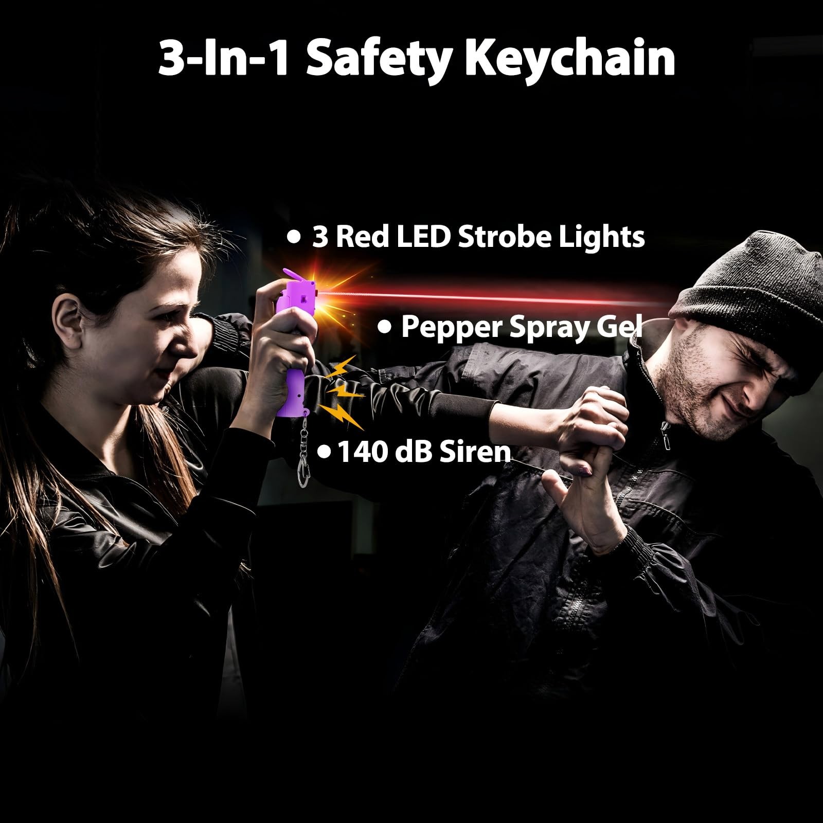 3-in-1 Pepper Spray Personal Alarm, 12ft Quick Release Gel UV Dye, 140dB Sire…