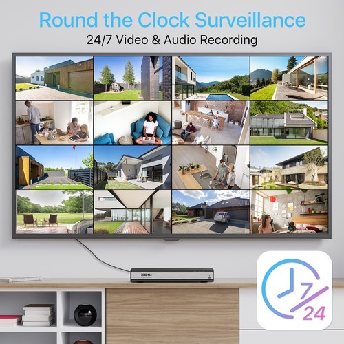 ZOSI 16CH 4K 8MP POE Security Camera System NVR 4TB Audio AI Car Detect H.265+