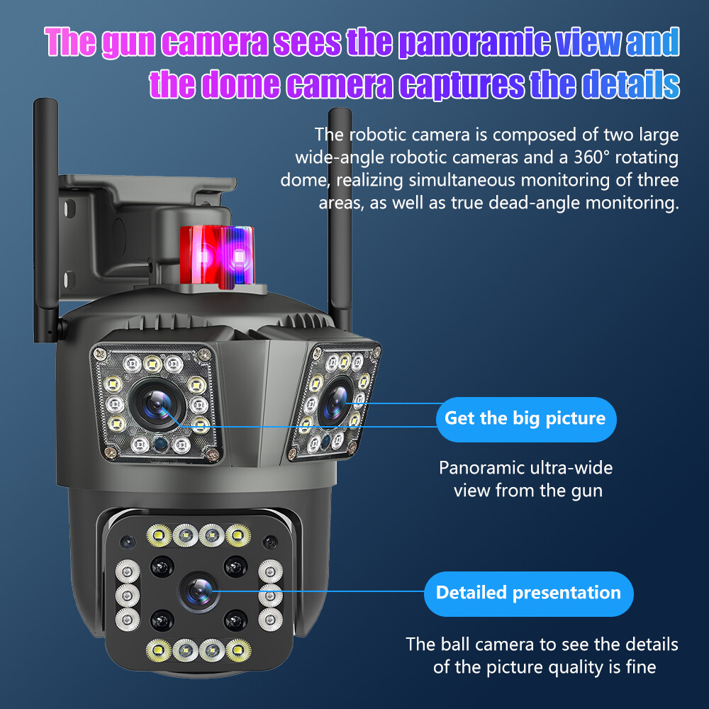 4PCS 3 Lens HD 9MP WiFi IP Camera Wireless Outdoor CCTV PTZ Home Security IR Cam