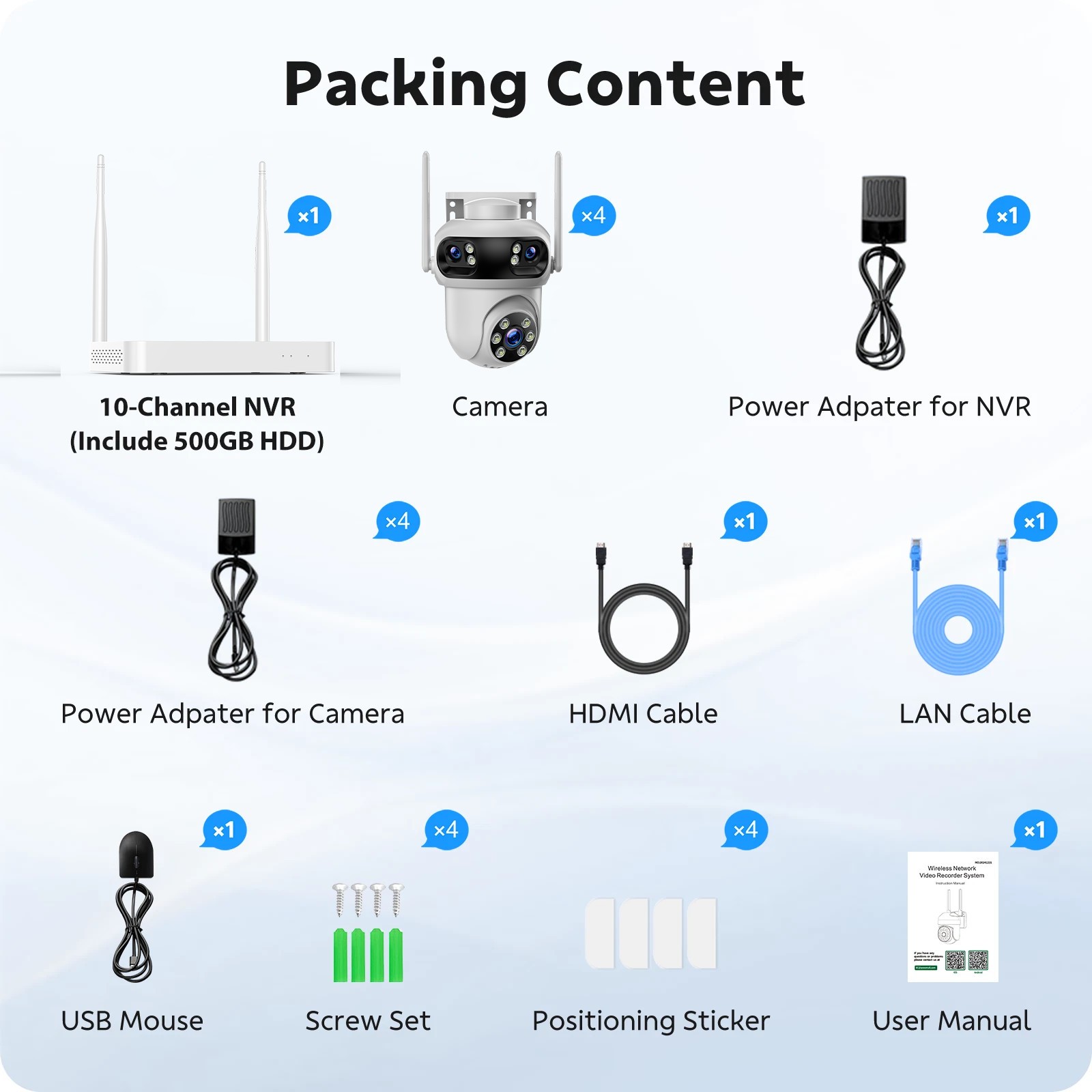 Wireless Security System 4 Cam 3K Outdoor Auto Tracking Triple Lens Night Vision
