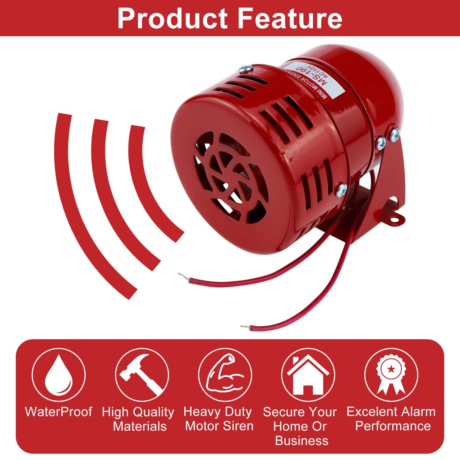 S SYDIEN Motor Siren Red 1Pc AC 110V 114dB Industry Electric Motor Alarm Driv…