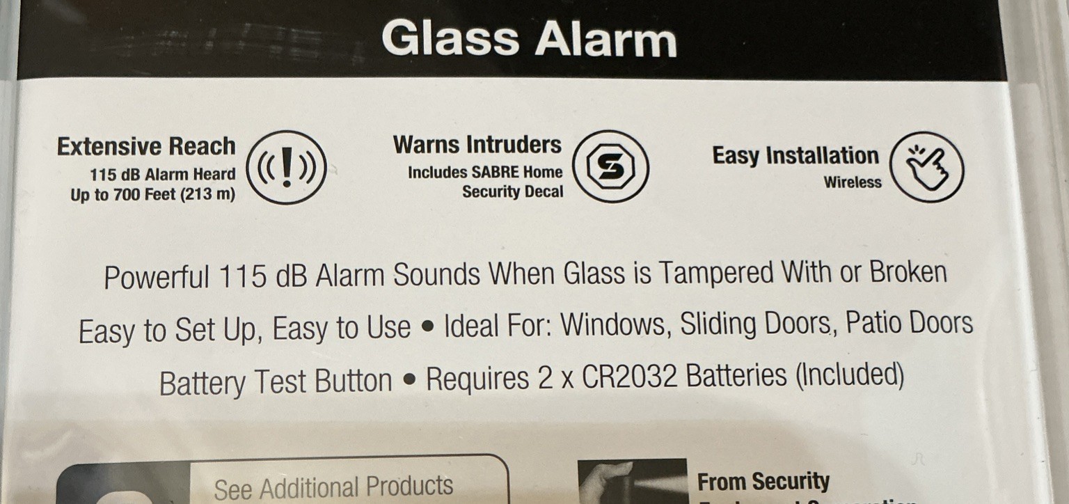 SABRE HS-GA2 Wireless Window Glass Break Vibration Detector Alarm 2 Pack