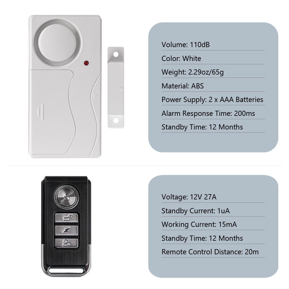 4 Packs Magnetic Sensor Door Window Safety Burglar Alarm Wireless Remote Control