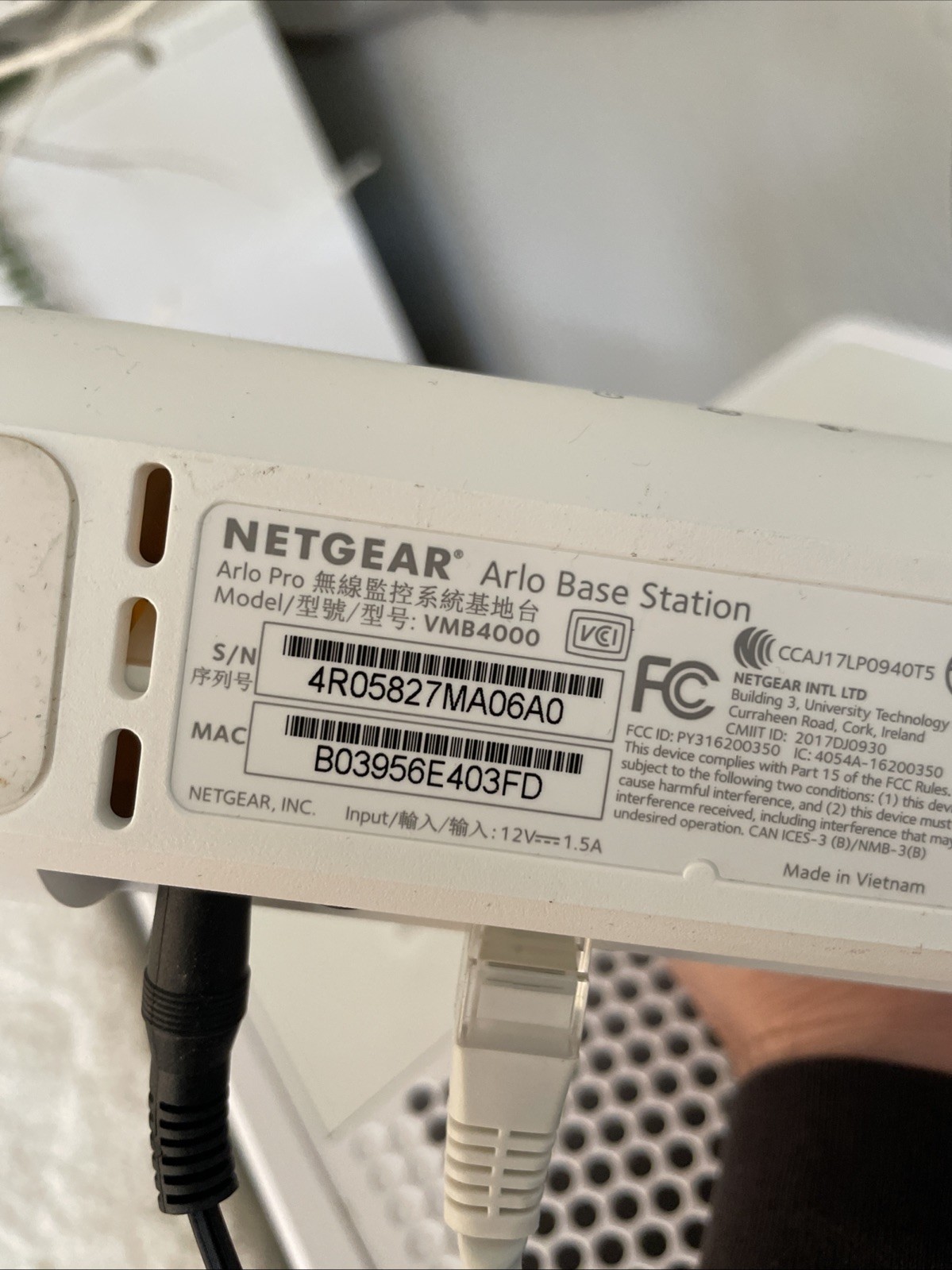 Arlo NETGEAR VMB4000 Base Station Tested With Power Cord