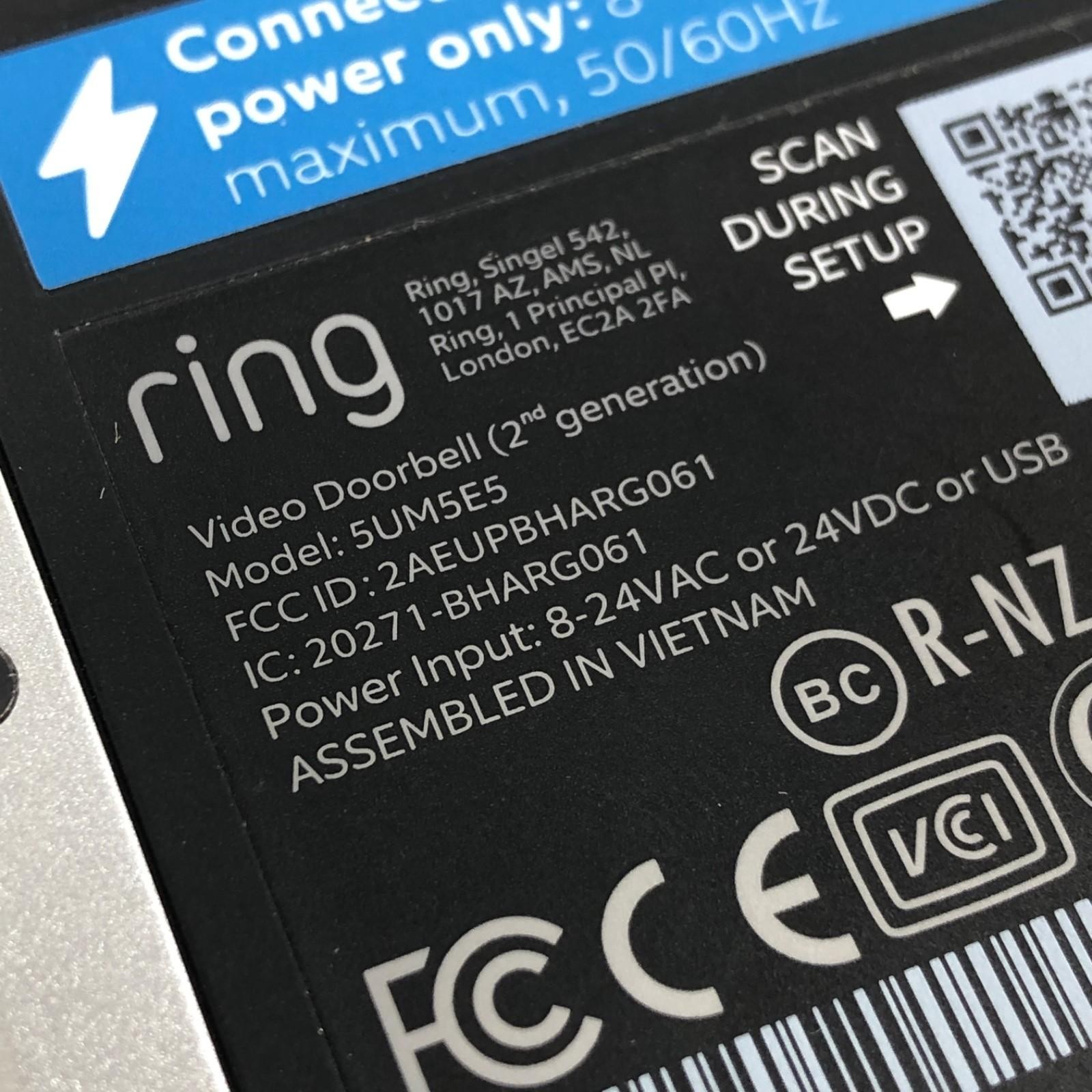 Ring 2nd Gen 5UM5E5 Silver & Black Night Vision 2-Way Talk 1080p Video Door Bell