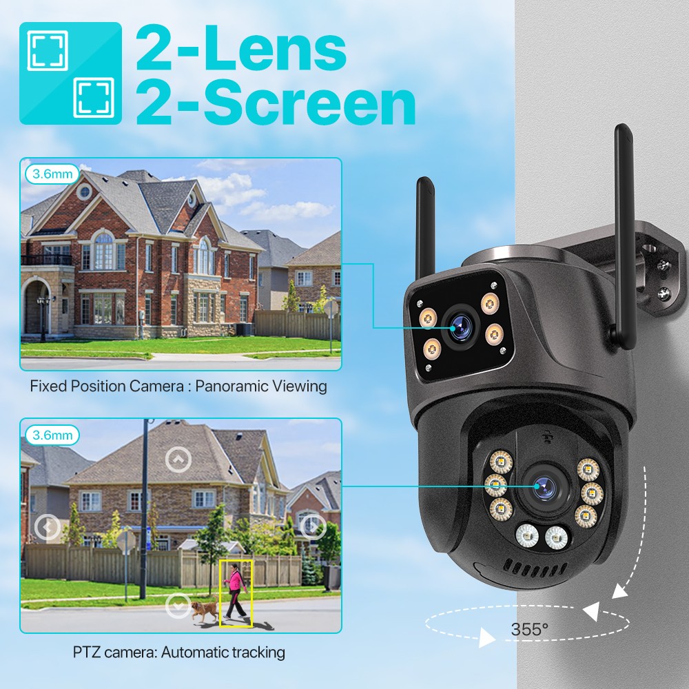 4K 8MP HD Wifi PTZ Camera Outdoor 4MP Dual Lens Dual Screen AI Auto Tracking IP