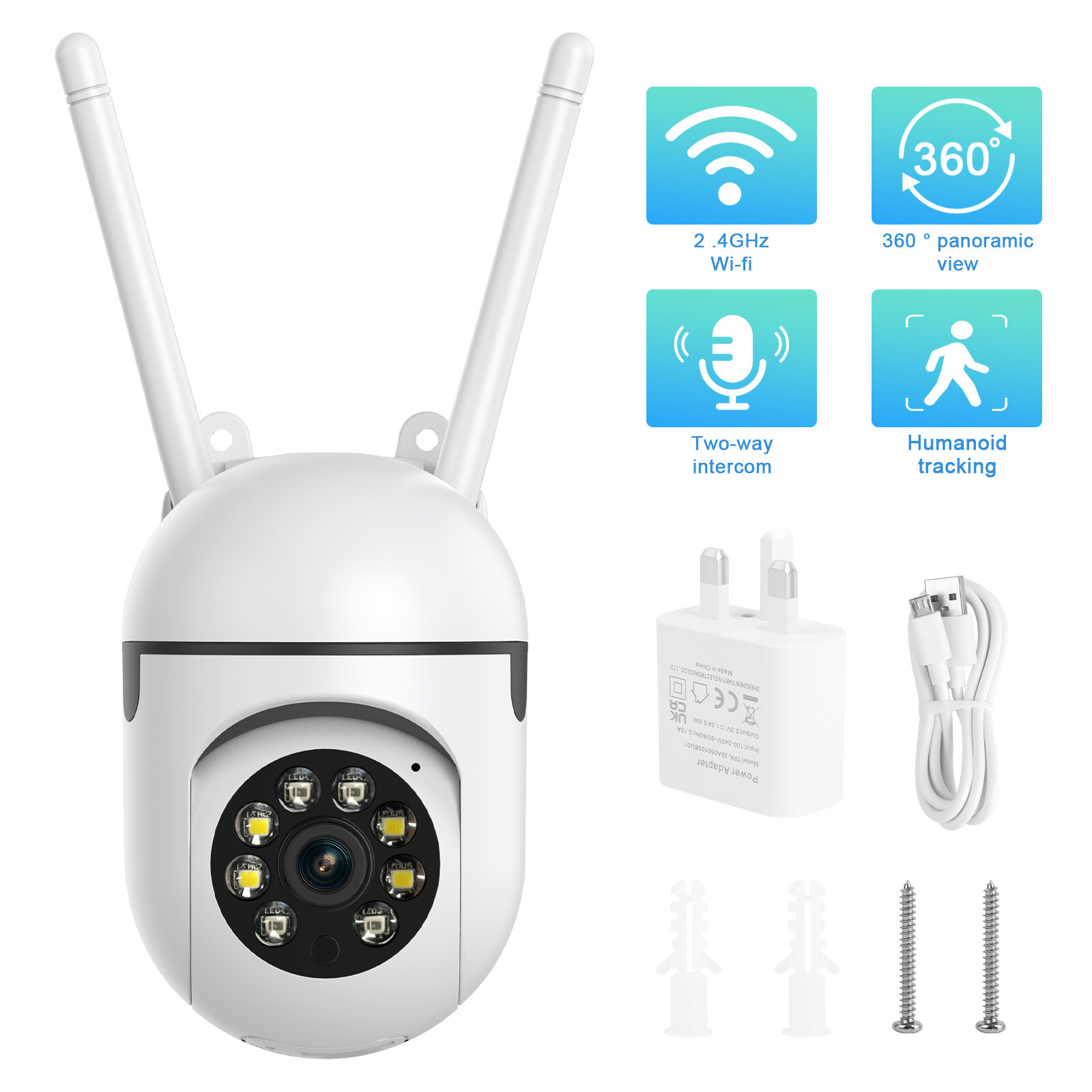HD 1080P WiFi Security Camera Night Vision with PTZ Motion Detection 2-Way Audio