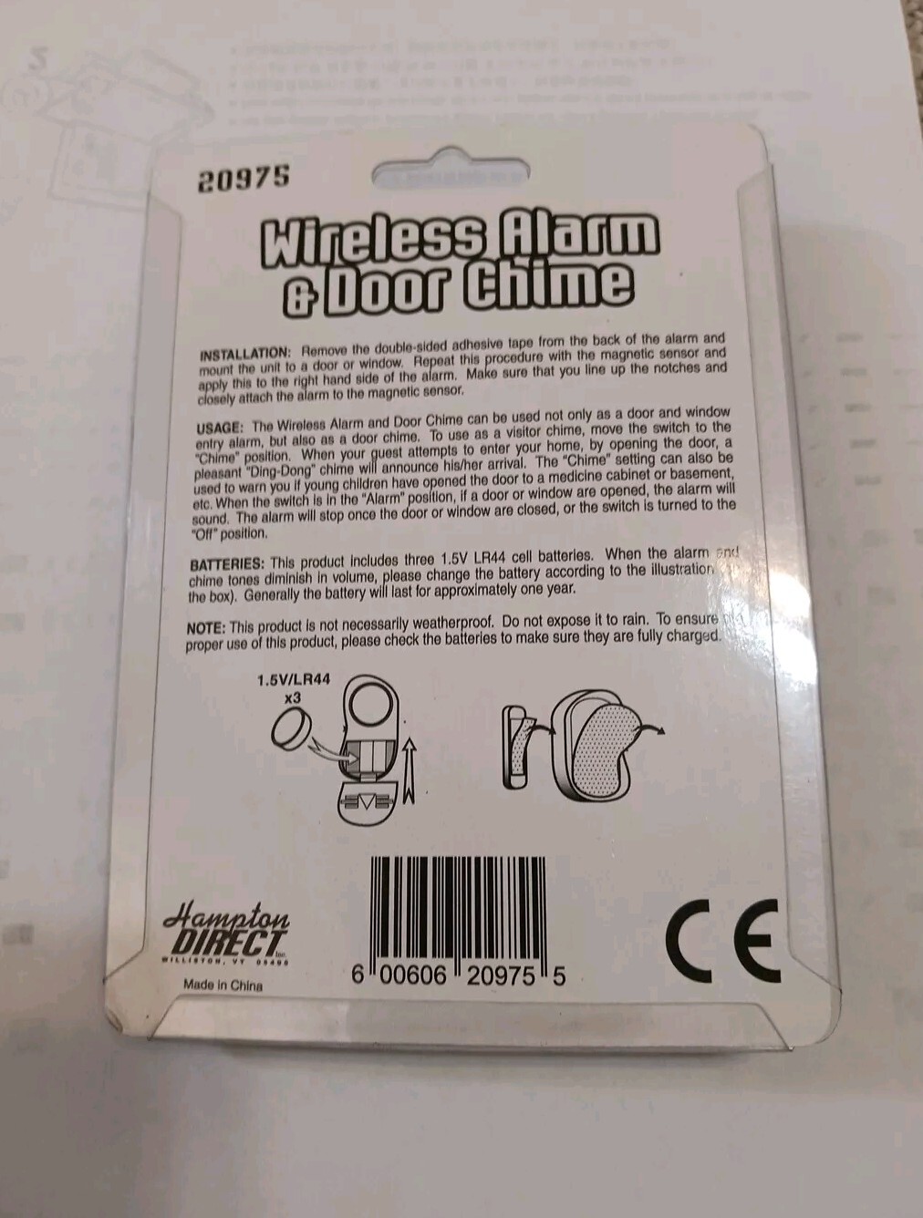Wireless Home Security Alarm and Door Chime Battery operated 20975 90db DIY