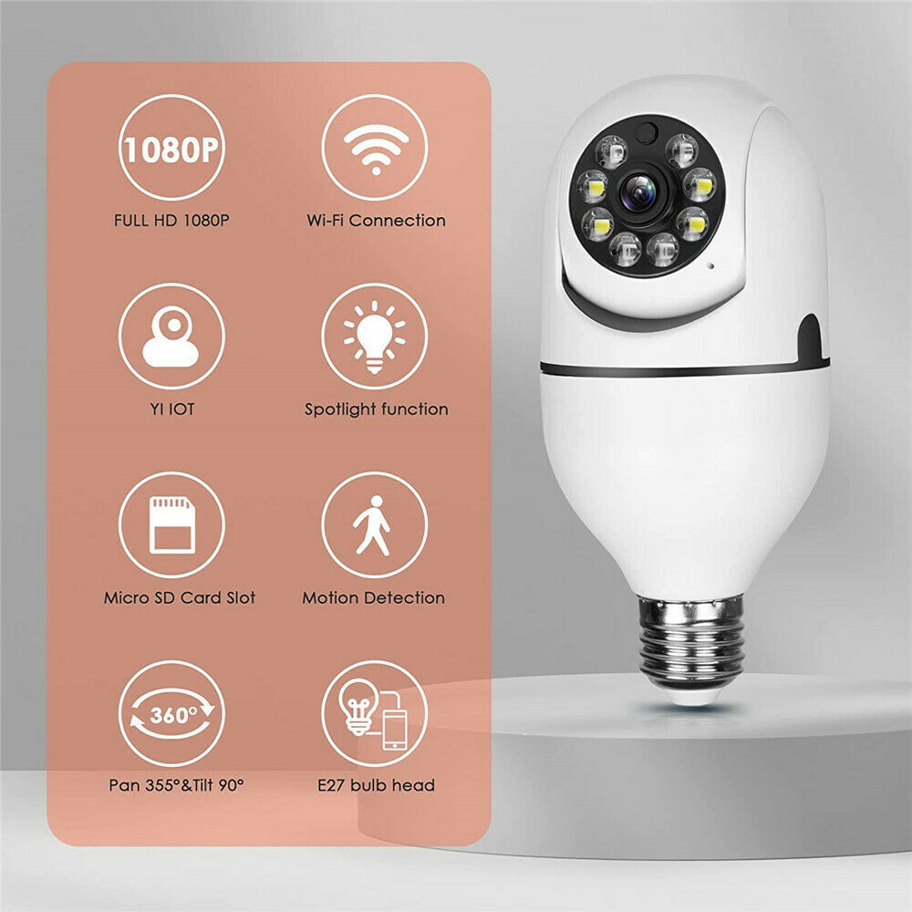360° Panoramic WiFi IR IP E27 Light Bulb Camera 1080P HD Night Smart Home