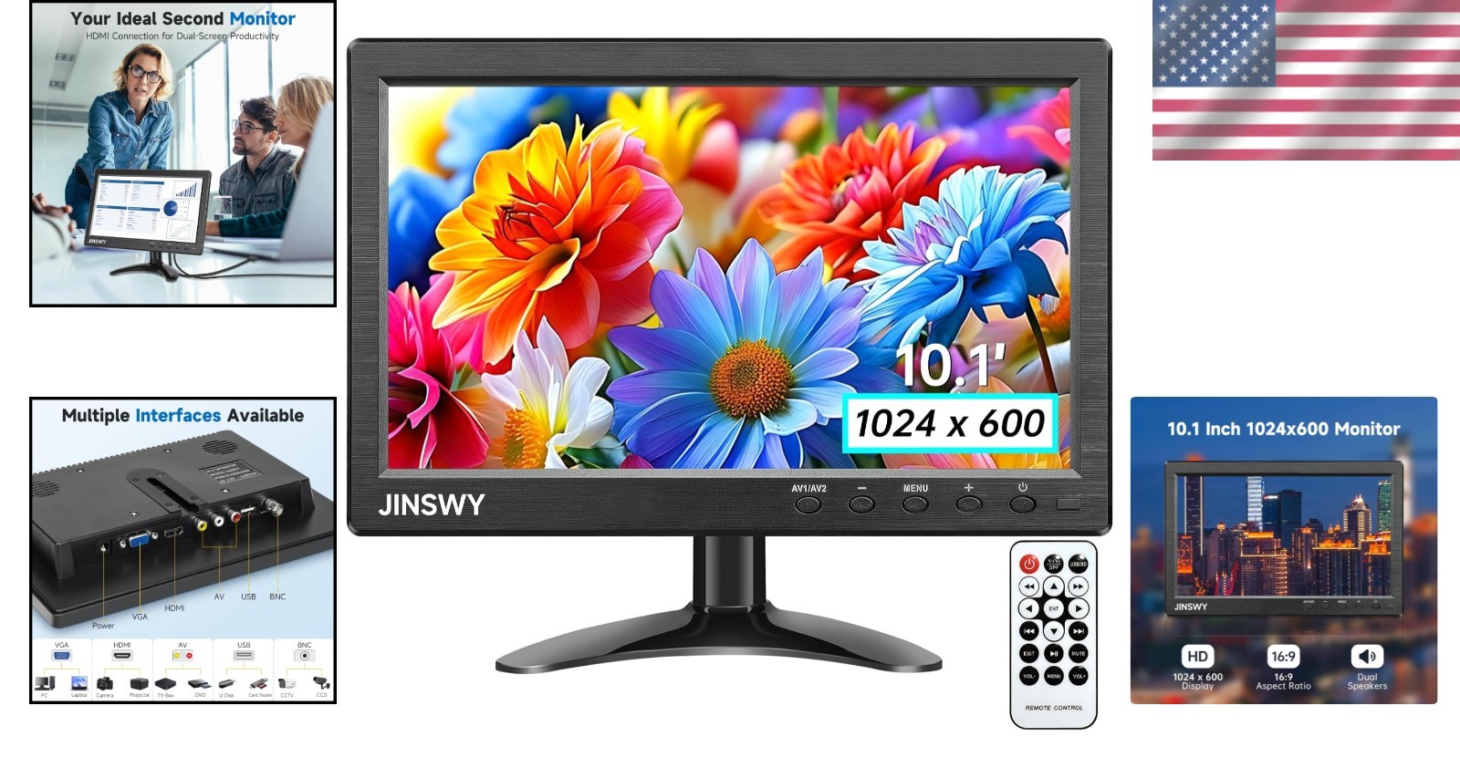 10.1″ Portable Security Monitor with HD Display & Remote Control for Versatil…