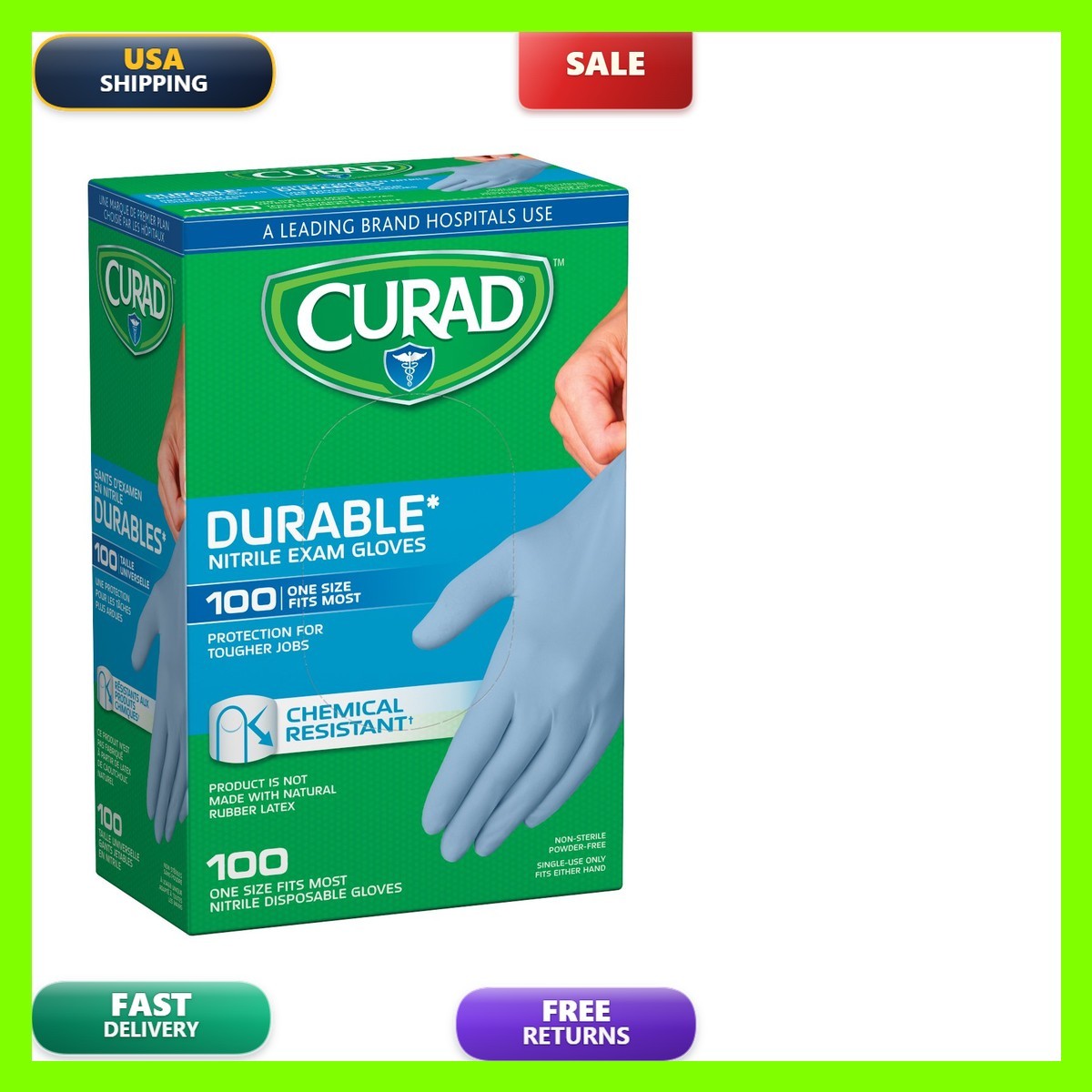 Curad Nitrile Exam Gloves, One Size Fits Most, 100 Count (10 Pack)
