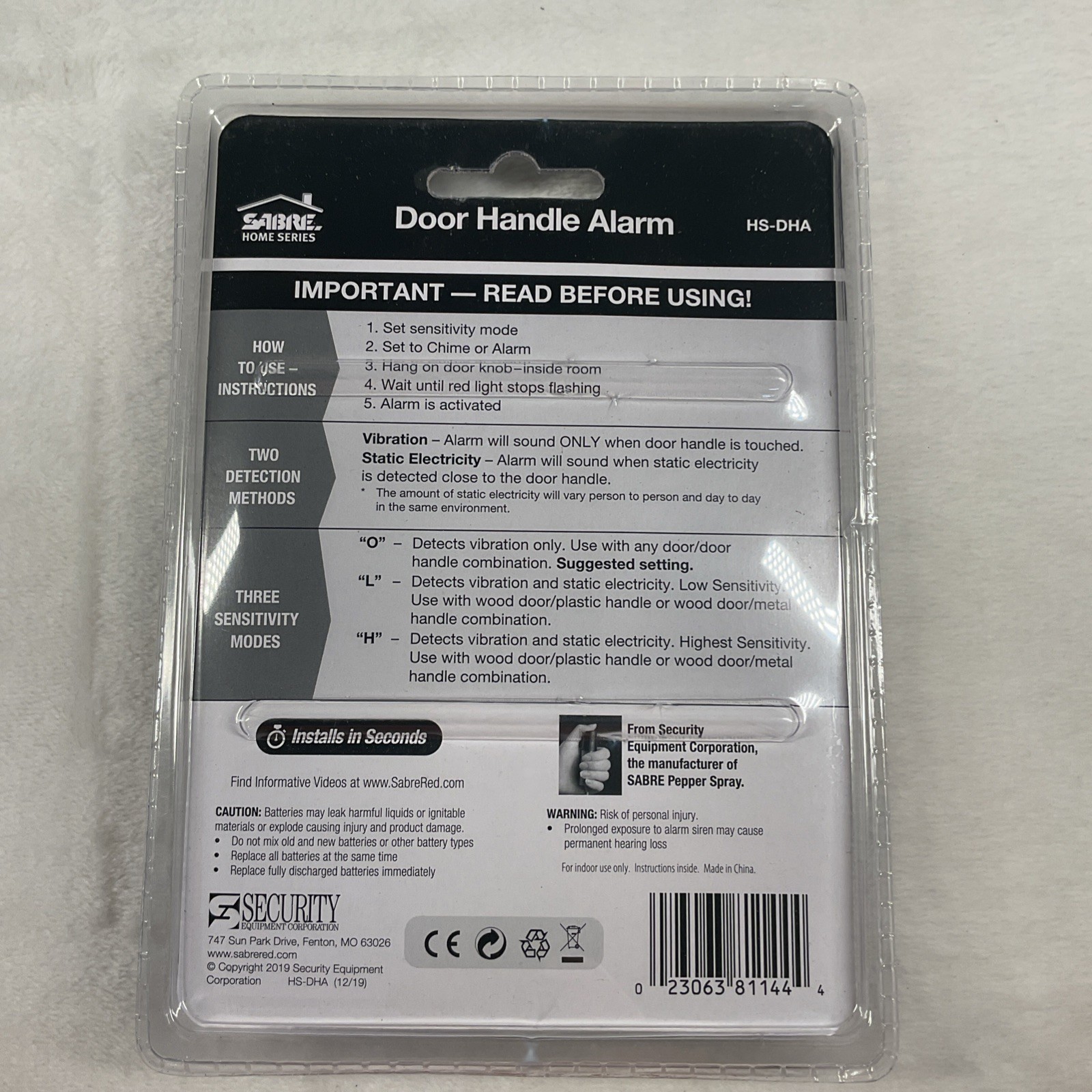 Sabre Door Handle Alarm – White: Brand New In Original Package