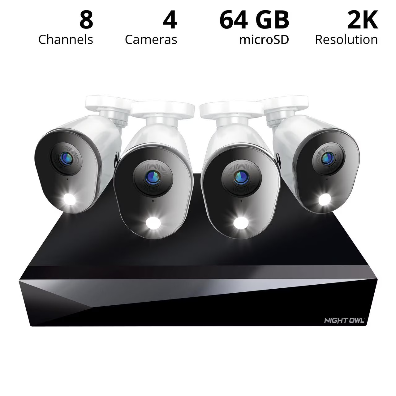 4 Channel 2K DVR with 4 Wired 2K Cameras, 64GB Micro SD Card, Expandable